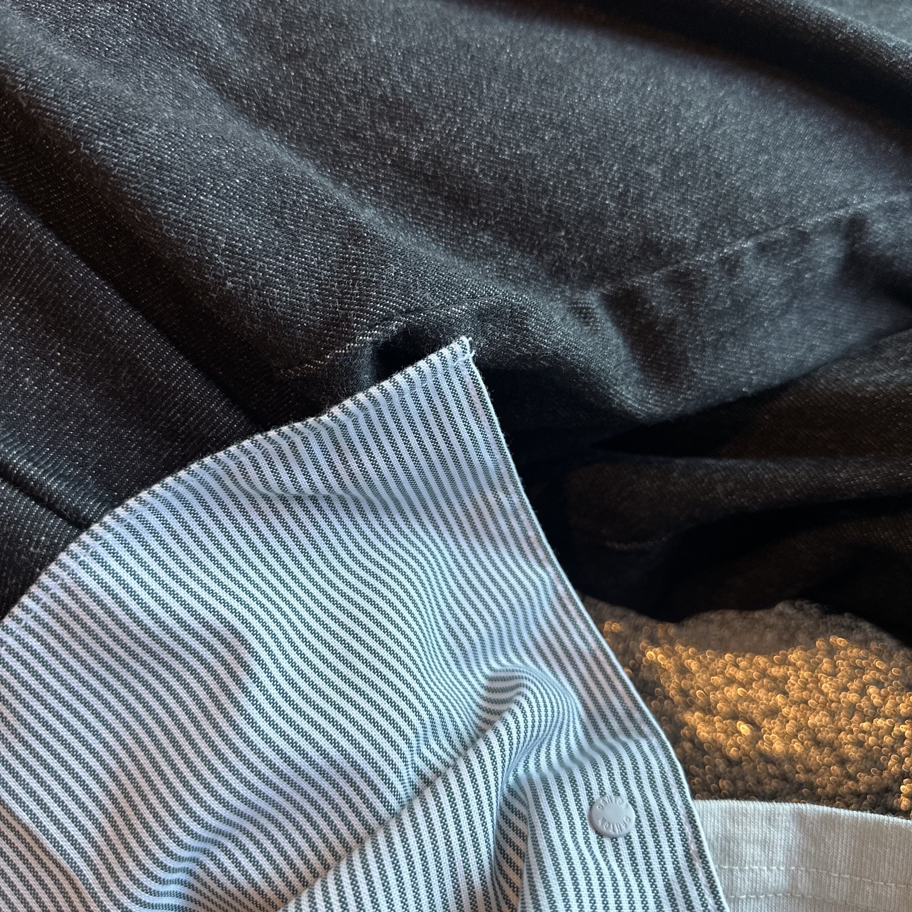 Danton Work Shirt Navy White 착용 스타일 - 2