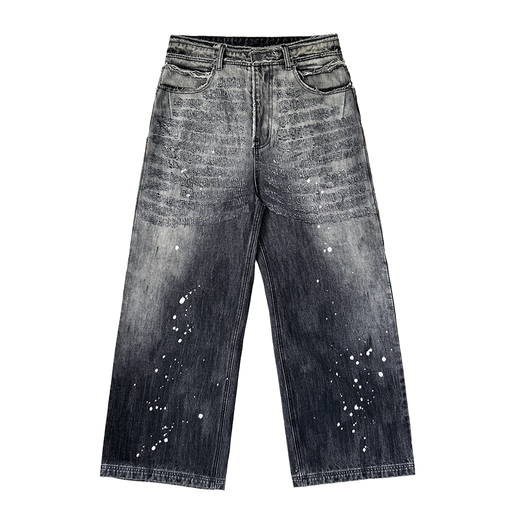 에러앤와이씨 엣치드 디스트레스드 데님 팬츠 블랙(ERROR NYC Etched Distressed Denim Pants Black)