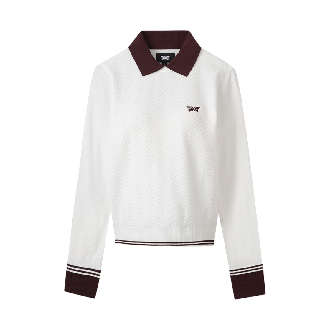 (W) 피엑스지 칼라드 포인트 스웨터 화이트((W) PXG Collared Point Sweater White)