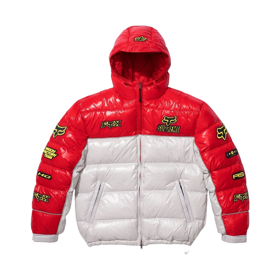 슈프림 x 폭스 레이싱 샤이니 다운 퍼퍼 자켓 화이트 - 25FW