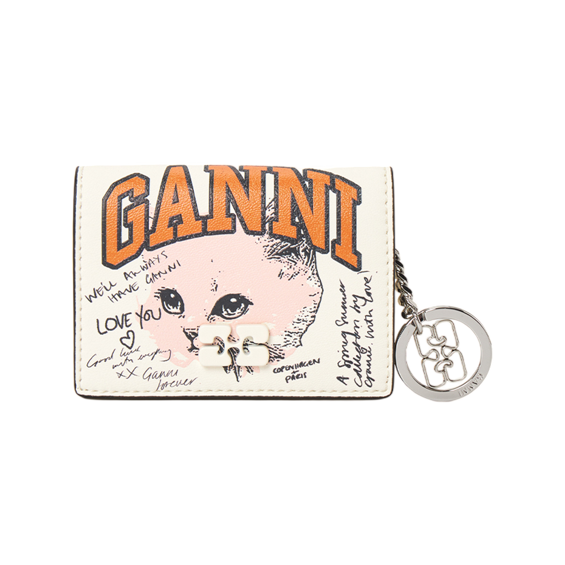 (W) 가니 카드 홀더 월렛 화이트((W) Ganni Card Holder Wallet White)