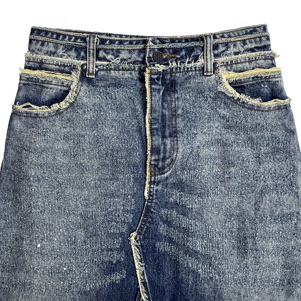 에러앤와이씨 엣치드 디스트레스드 데님 스커트 다크 블루(ERROR NYC Etched Distressed Denim Skirt Dark Blue) - 3