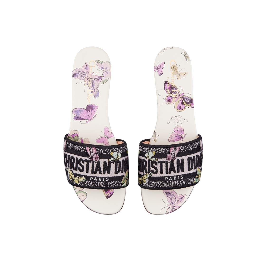 (W) 디올 디웨이 슬라이드 자수 코튼 앤 버터플라이 모티프 화이트 퍼플((W) Dior Dway Slide Embroidered Cotton And Butterfly Motif White Purple) - 2