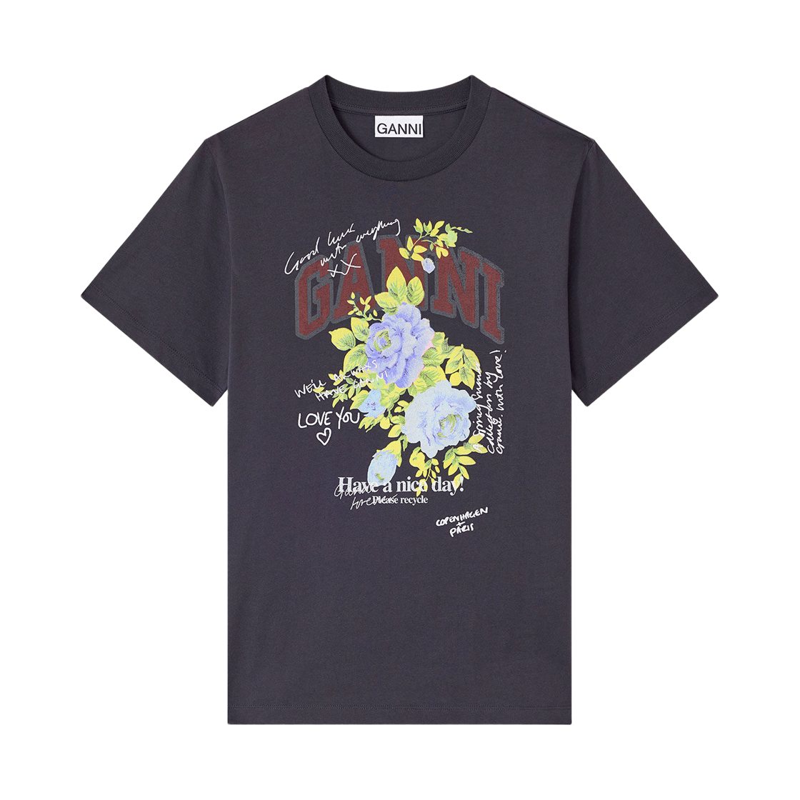 (W) 가니 로즈 티셔츠 팬텀((W) Ganni Rose T-Shirt Phantom)