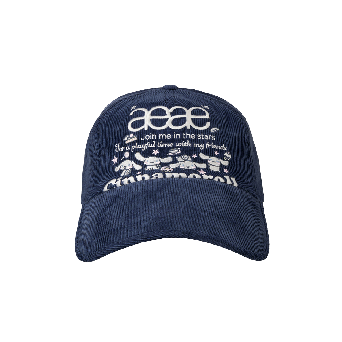 AE45LWCA002NVY AEAE Cinnamoroll Web Logo 5 Pannel Corduroy Cap Navy