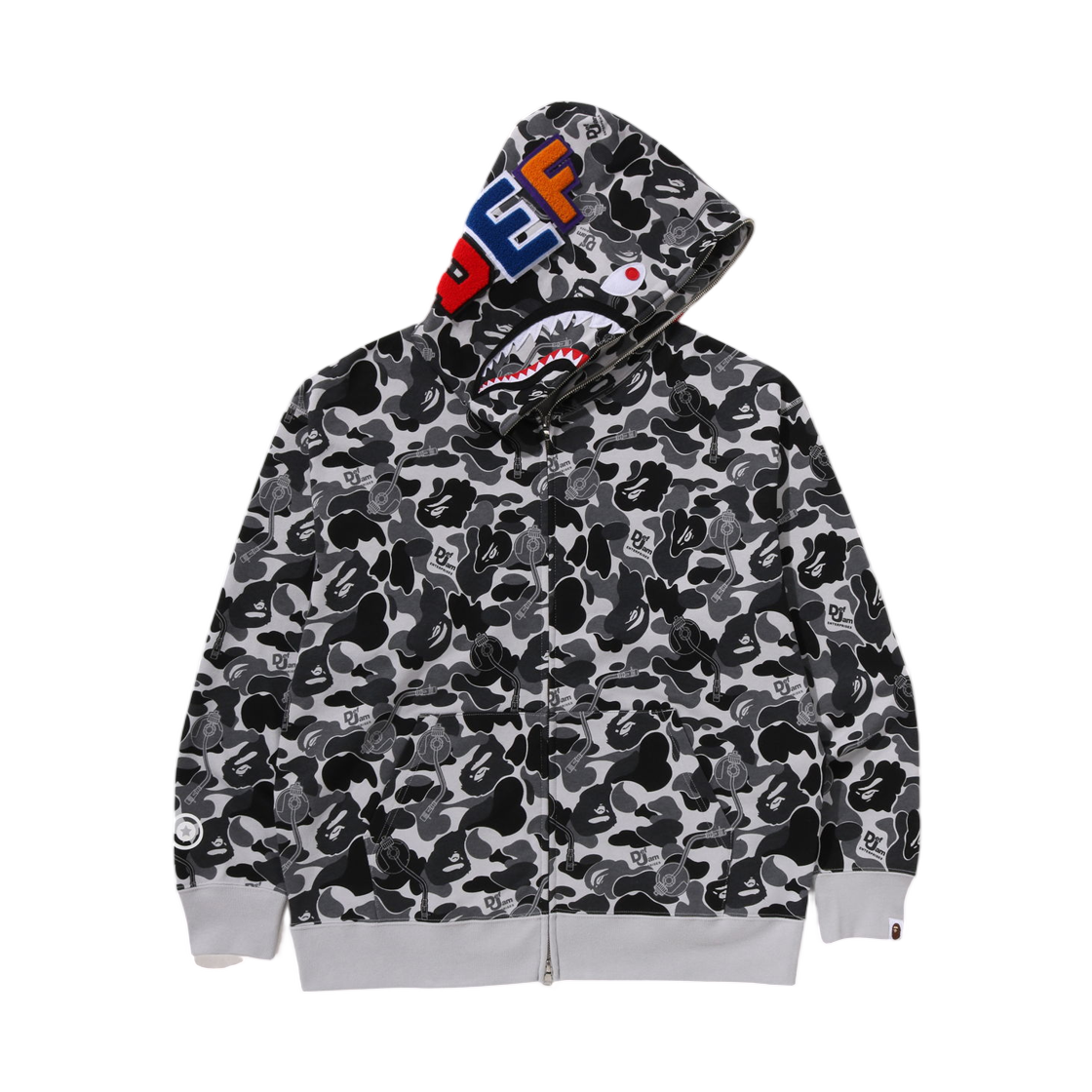 베이프 카모 샤크 릴렉스드 핏 풀 집 후드 블랙(BAPE Camo Shark Relaxed Fit Full Zip Hoodie Black) - 1