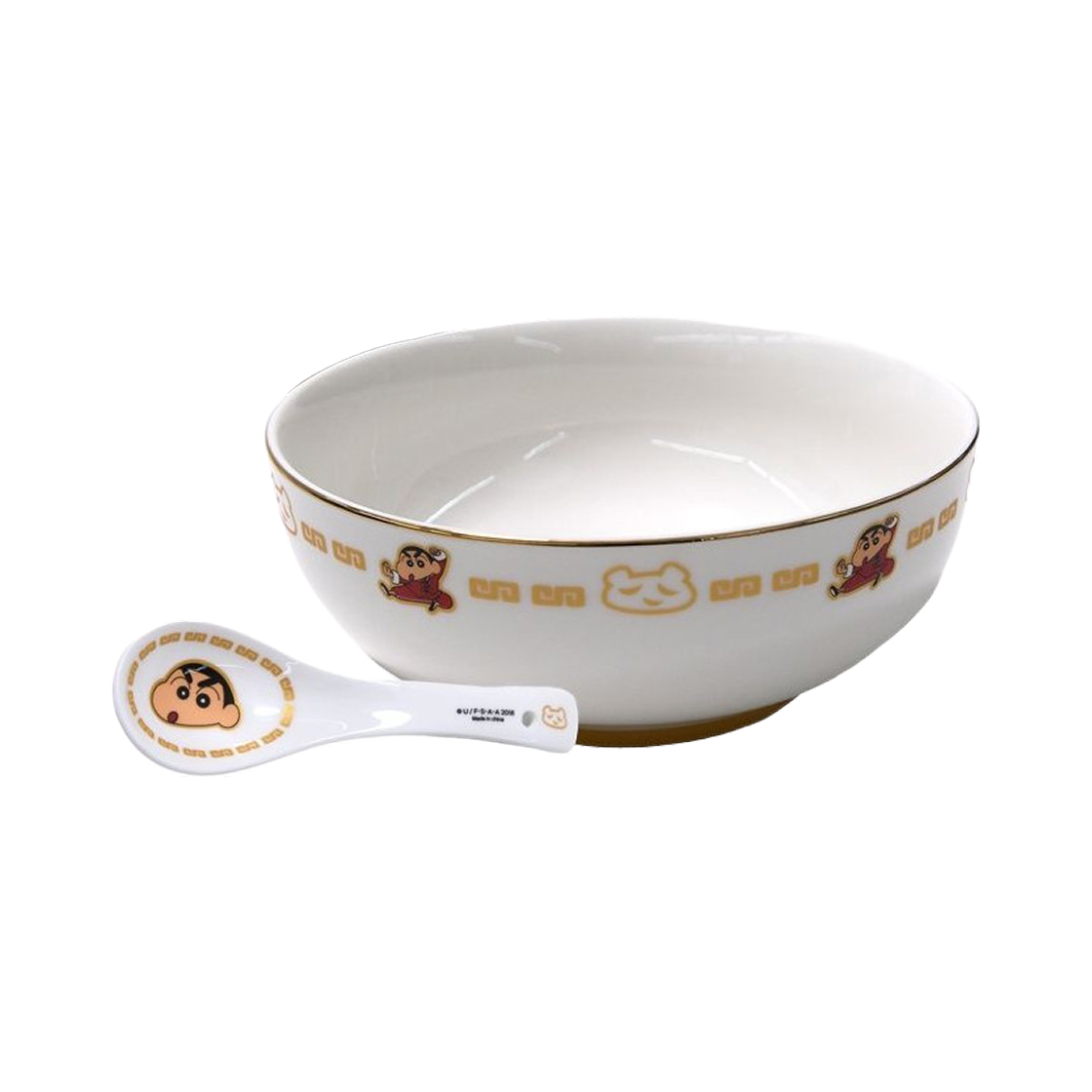 - 2025 Dan,comma Pop Up Crayon Shin-Chan Black Panda Ramen Bowl & Spoon Set White
