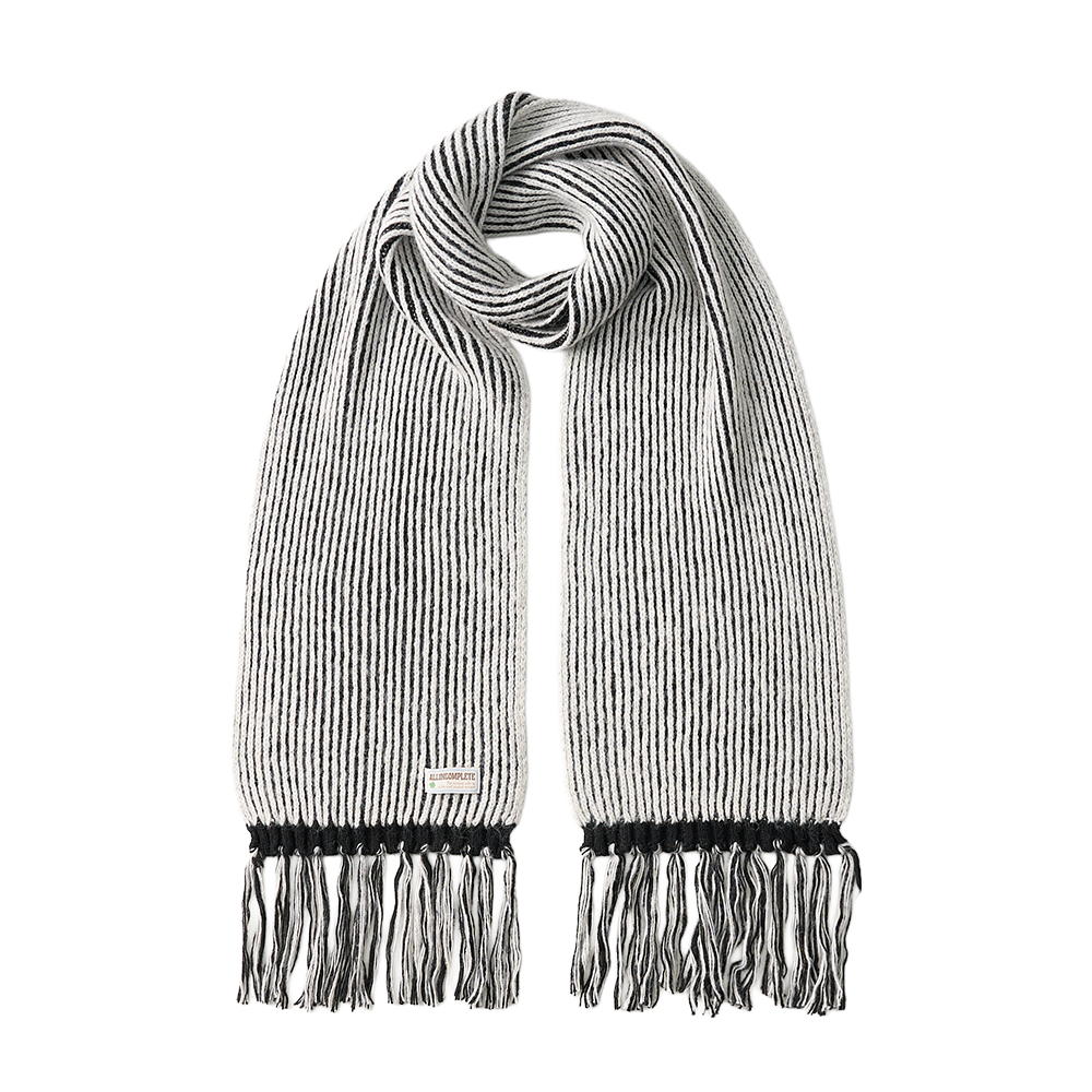 RTKMBKCR Allincomplete Rain Tassel Knit Muffler Black&Cream