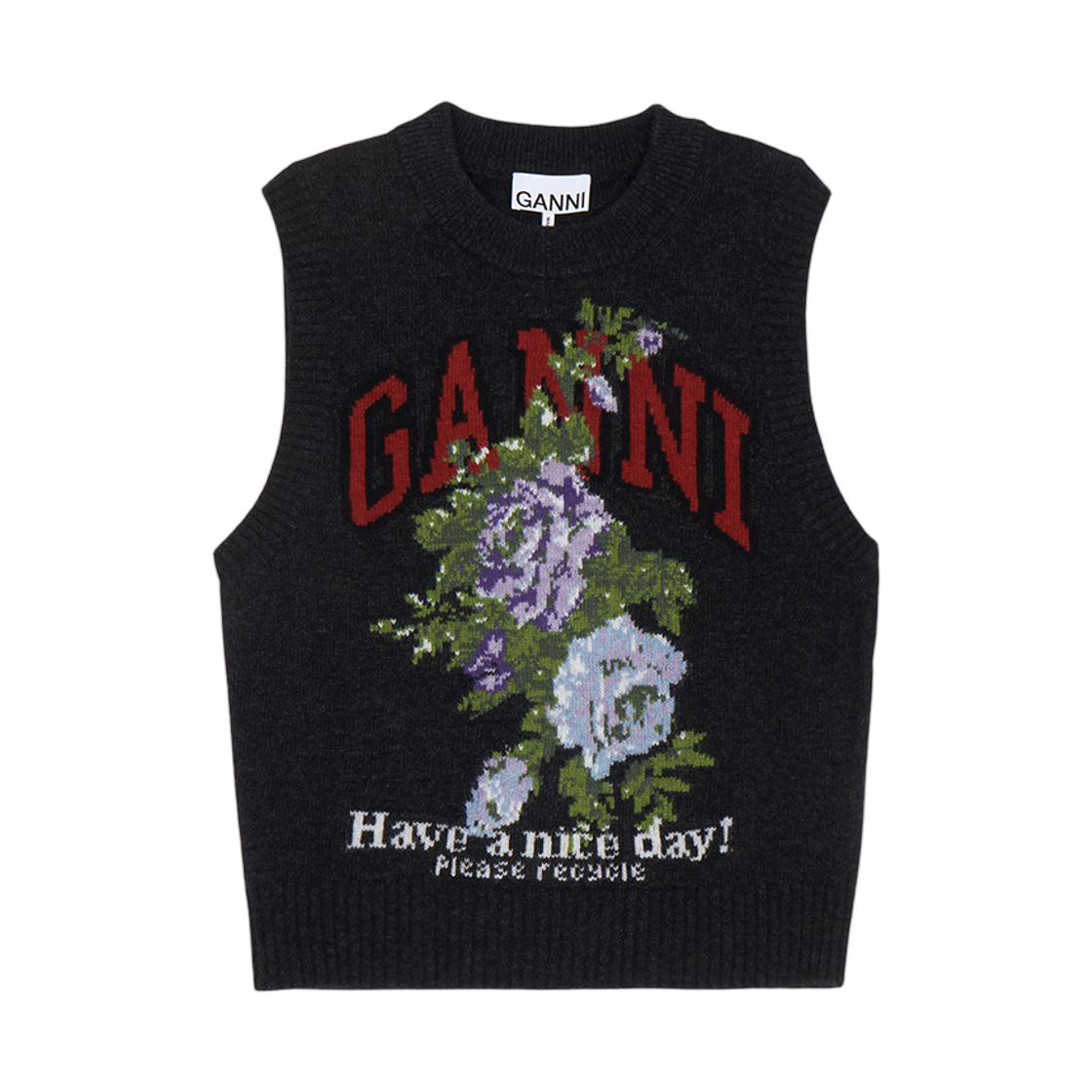 K2596-252 (W) Ganni Knit Vest Charcoal