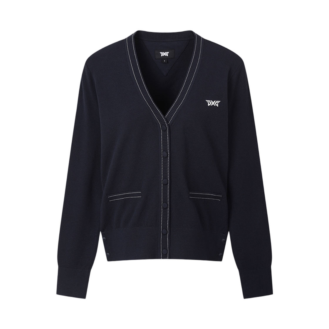 (W) 피엑스지 브이넥 스웨터 가디건 네이비((W) PXG V-Neck Sweater Cardigan Navy)