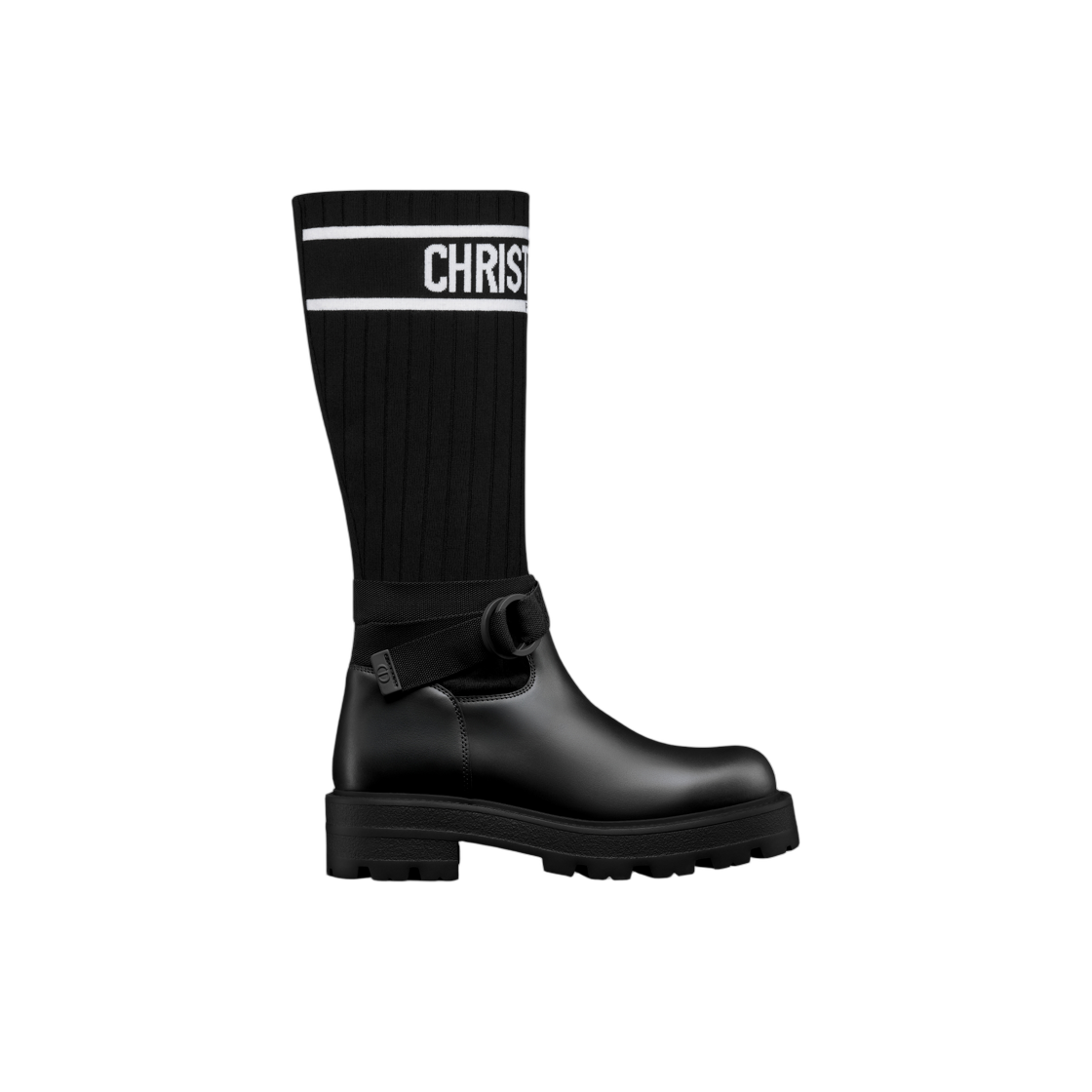 (W) 디올 D-메이저 부츠 카프스킨 앤 화이트 테크니컬 니트 블랙((W) Dior D-Major Boots Calfskin with And White Technical Knit Black) - 1