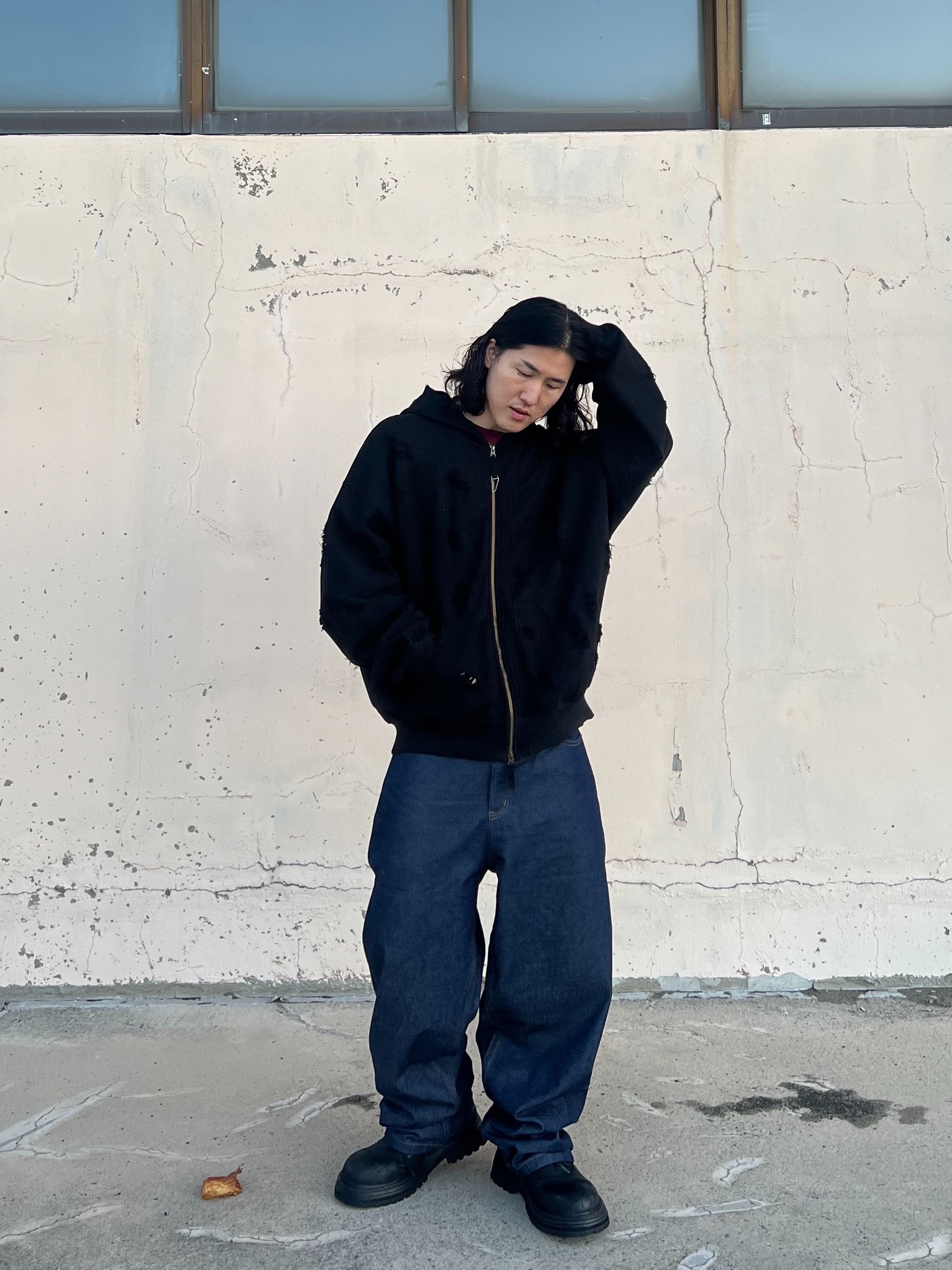 Undermycar Otter Oversized Damage-Washed Hood Zip-Up Sepia - 22FW 착용 스타일 - 2