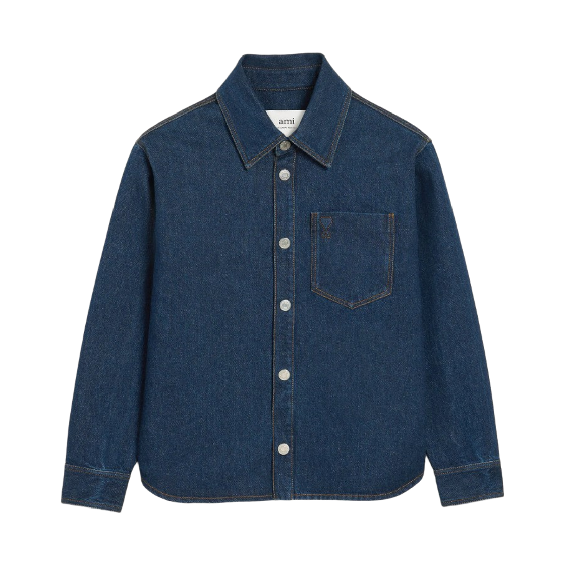 아미 톤온톤 하트 로고 블루 코튼 데님 오버셔츠 유즈드 인디고(AMI de Coeur Blue Cotton Denim Overshirt Used Indigo)