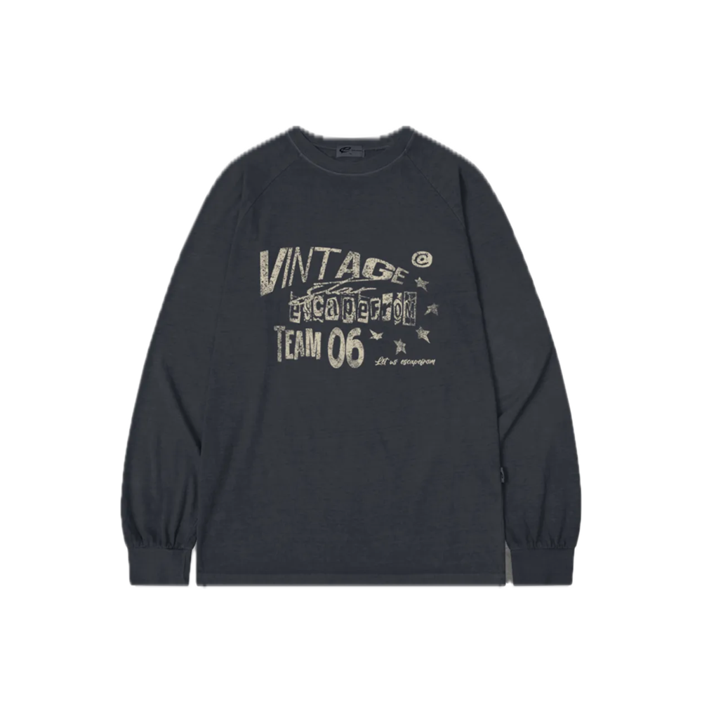 E252PLS015BL Escapefrom VLT Logo Print Oversized Pigment Long Sleeve Blue