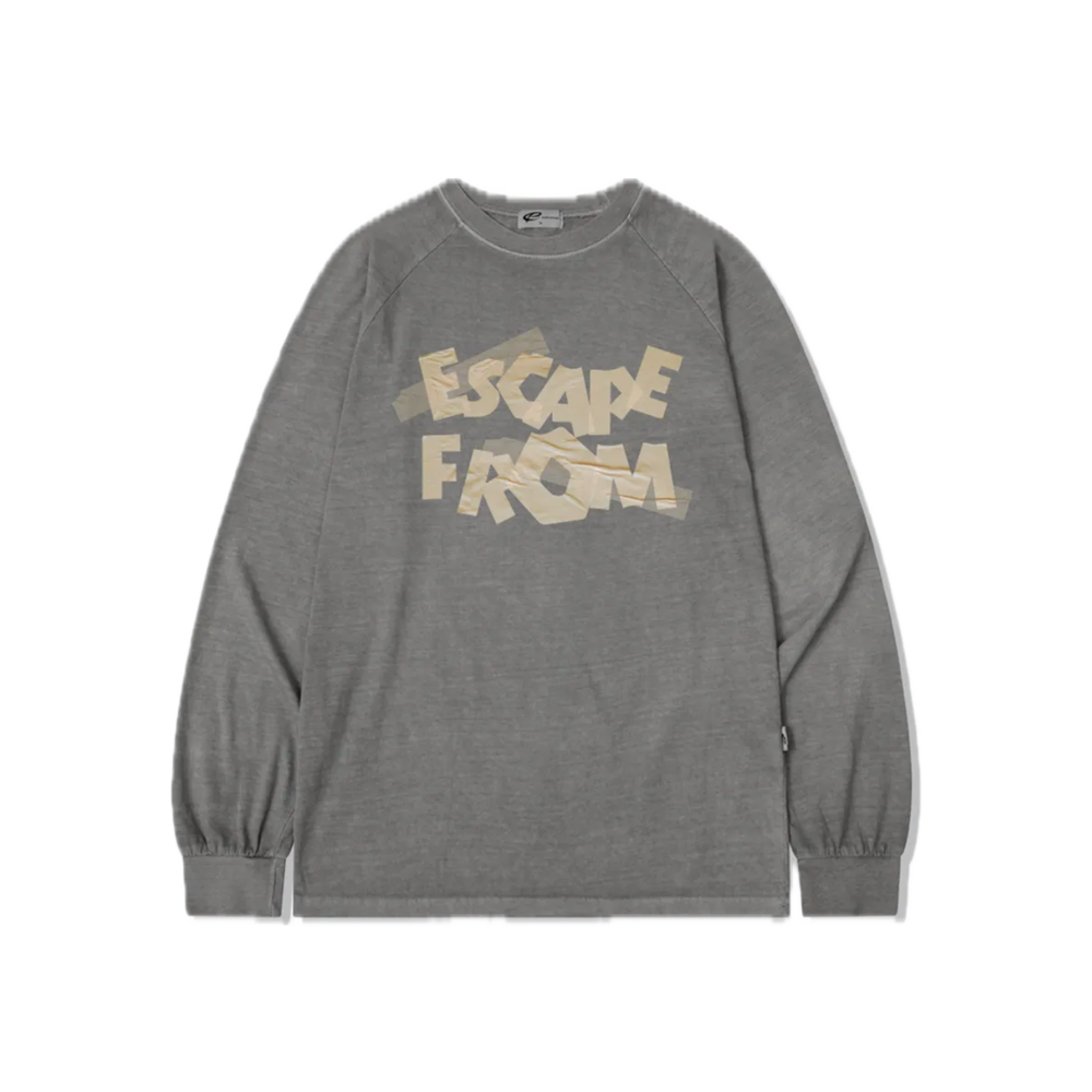 E252PLS008GR Escapefrom Tape Logo Print Oversized Pigment Long Sleeve Gray
