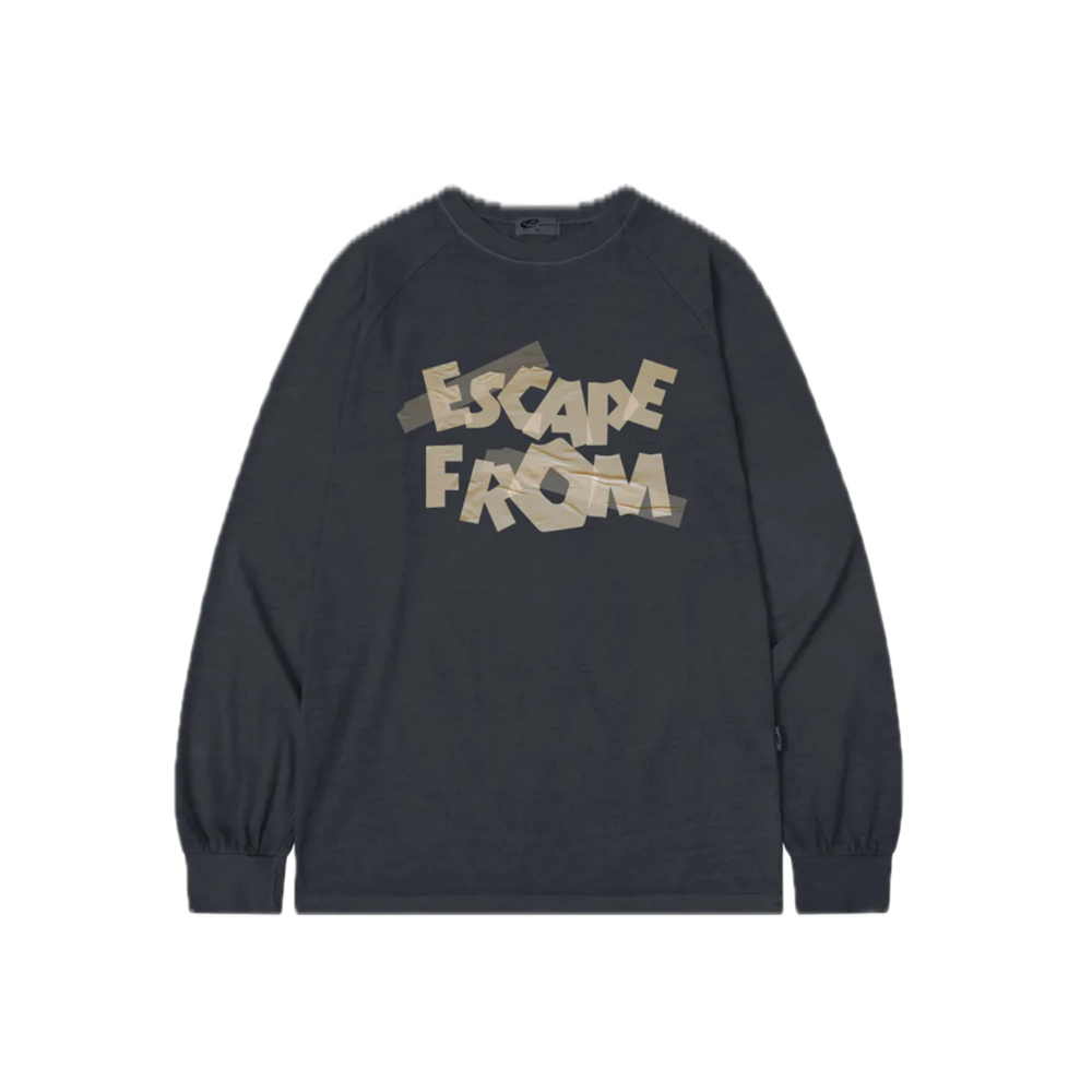 E252PLS011BL Escapefrom Tape Logo Print Oversized Pigment Long Sleeve Blue