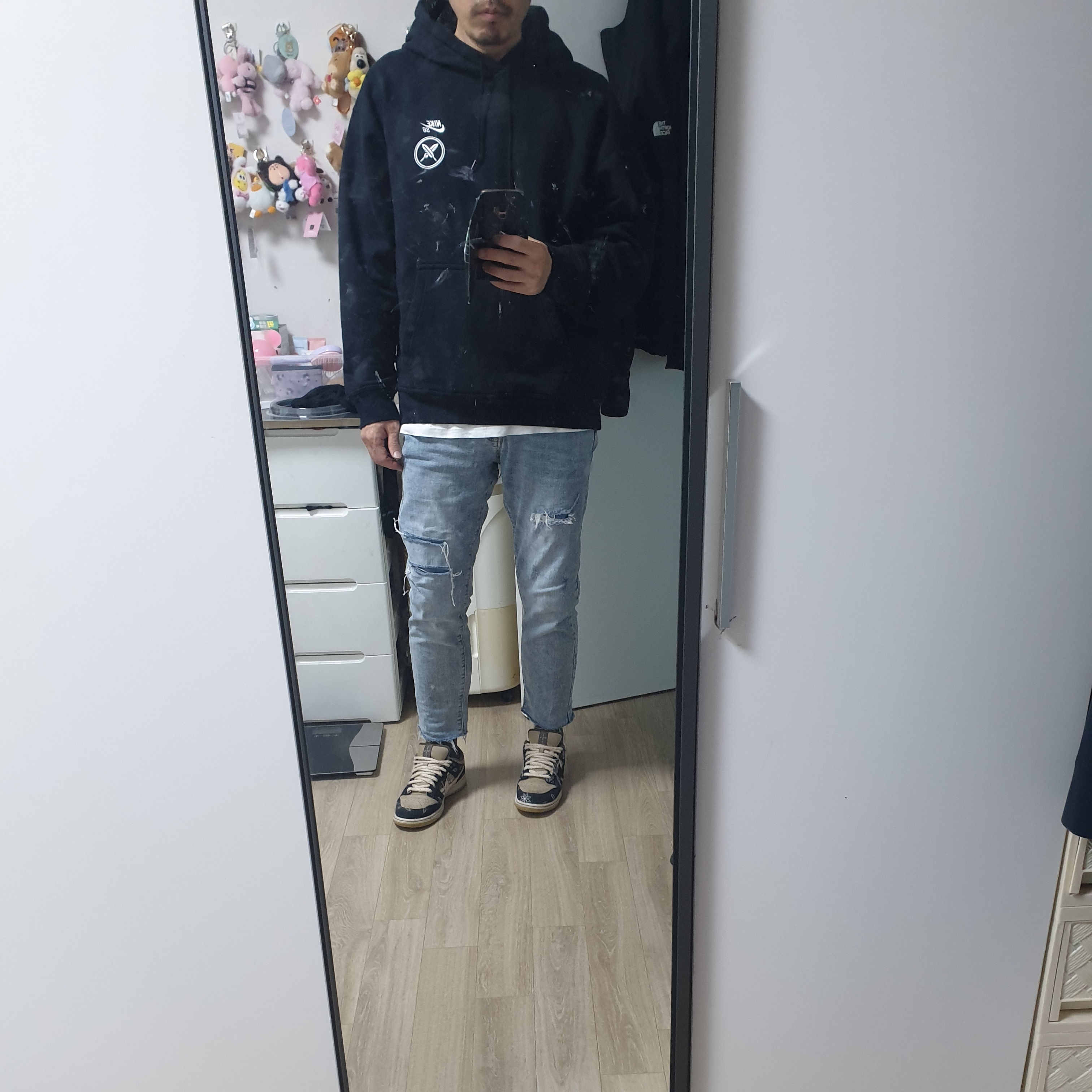 Nike x Travis Scott SB Dunk Low, Nike x Yuto Horigome SB Fleece Skateboarding Pullover Hoodie Black - Asia 착용 스타일 - 1