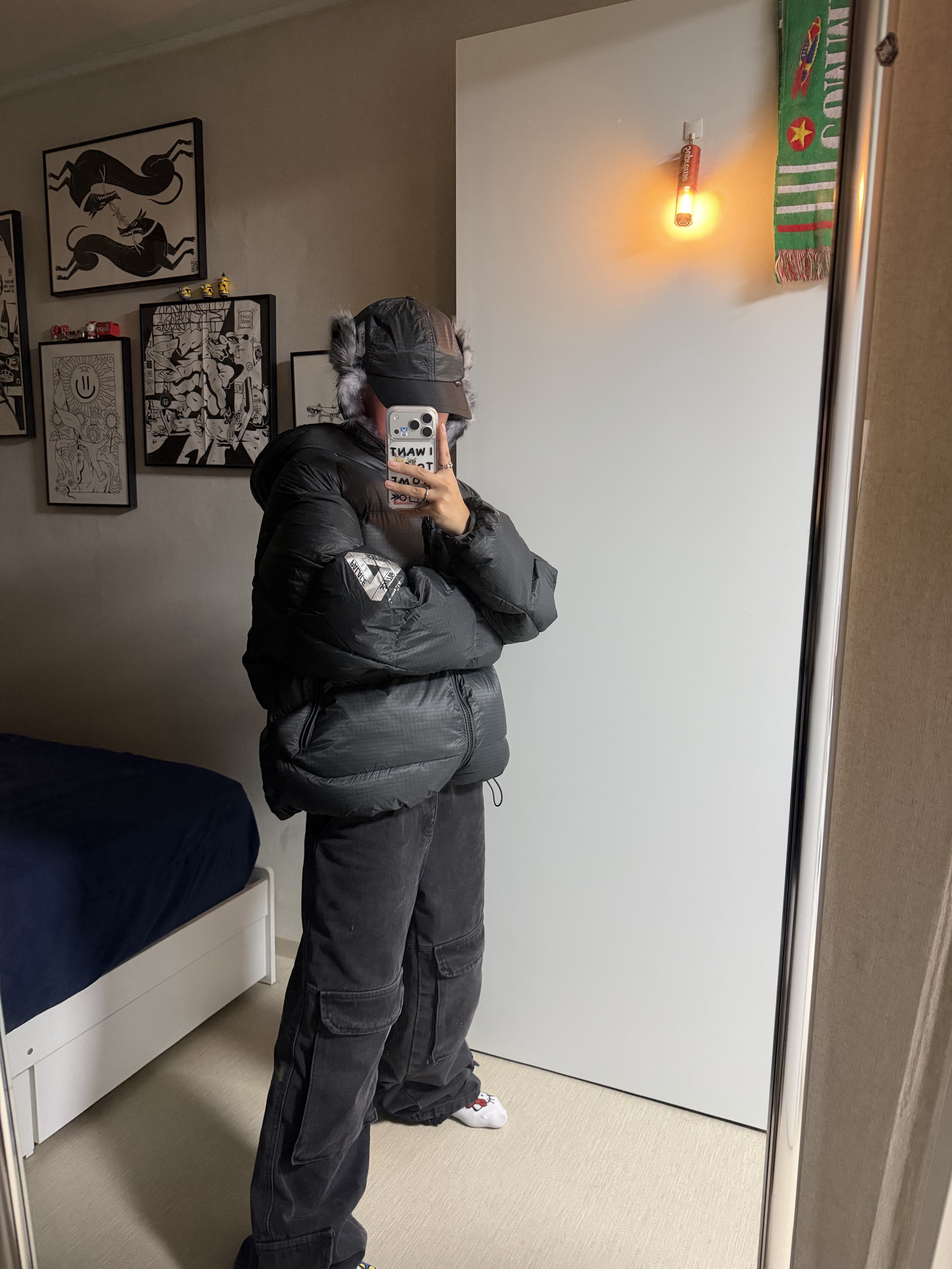Palace Pertex Quantum RS Puffa Black - 25FW, Palace Pertex Dogear 6-Panel Black - 25FW 착용 스타일 - 3