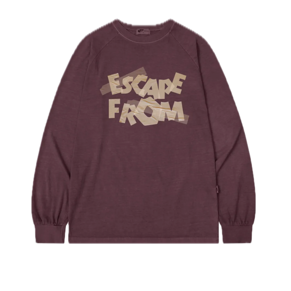 E252PLS009BG Escapefrom Tape Logo Print Oversized Pigment Long Sleeve Burgundy