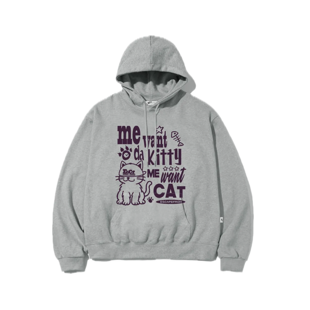 E252HD045GR Escapefrom Want Kitty Print Hoodie Gray