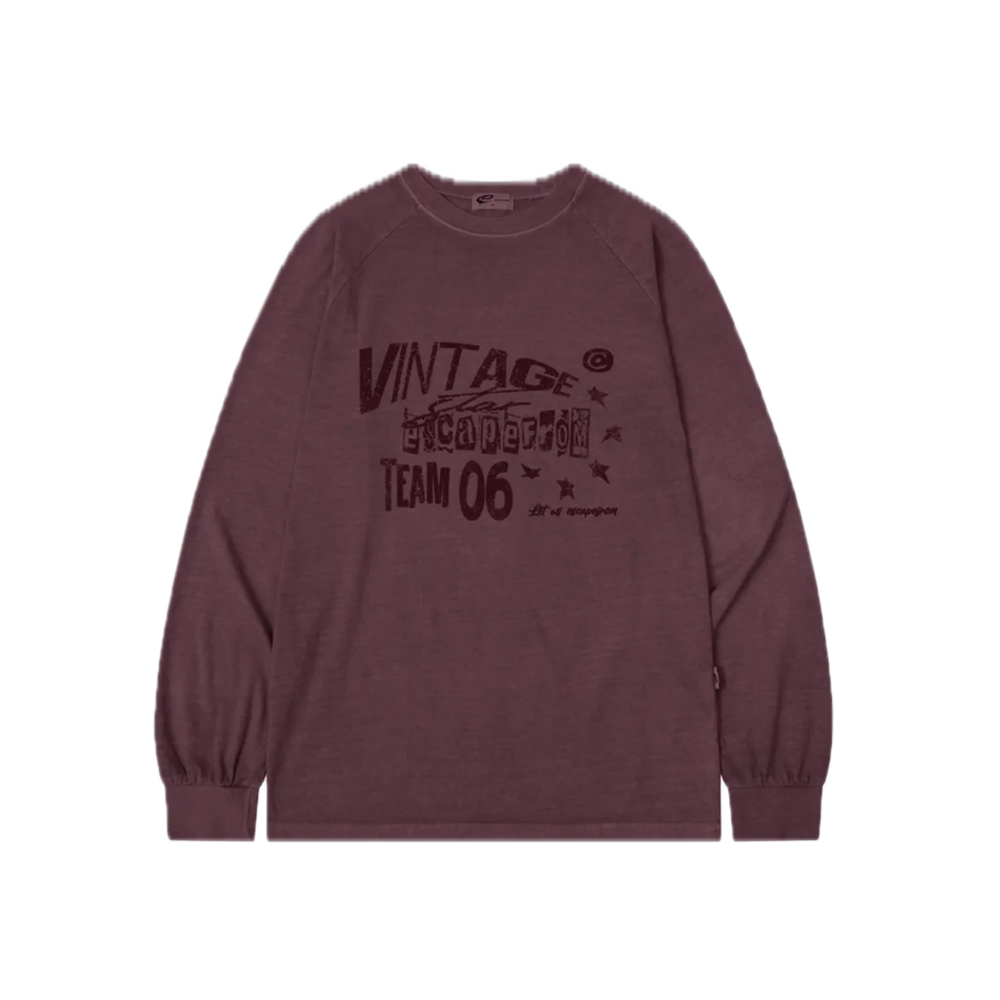 E252PLS016BG Escapefrom VLT Logo Print Oversized Pigment Long Sleeve Burgundy