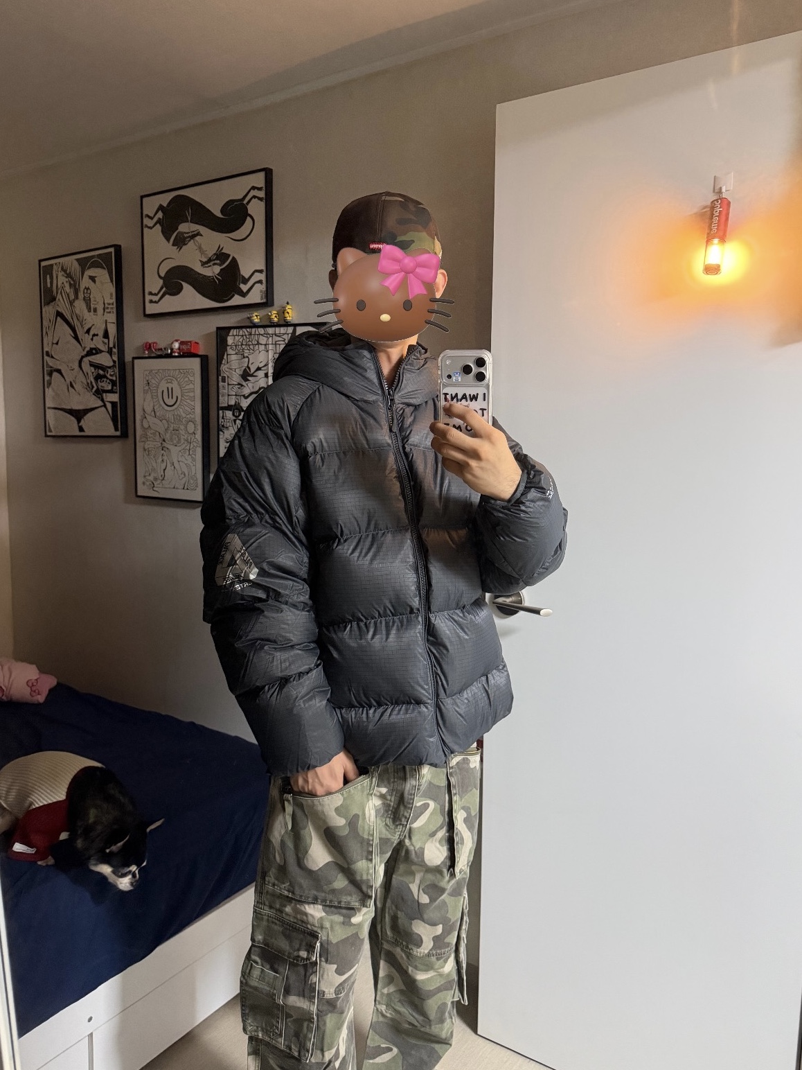 Palace Pertex Quantum RS Puffa Black - 25FW, Palace Pertex Dogear 6-Panel Black - 25FW 착용 스타일 - 4