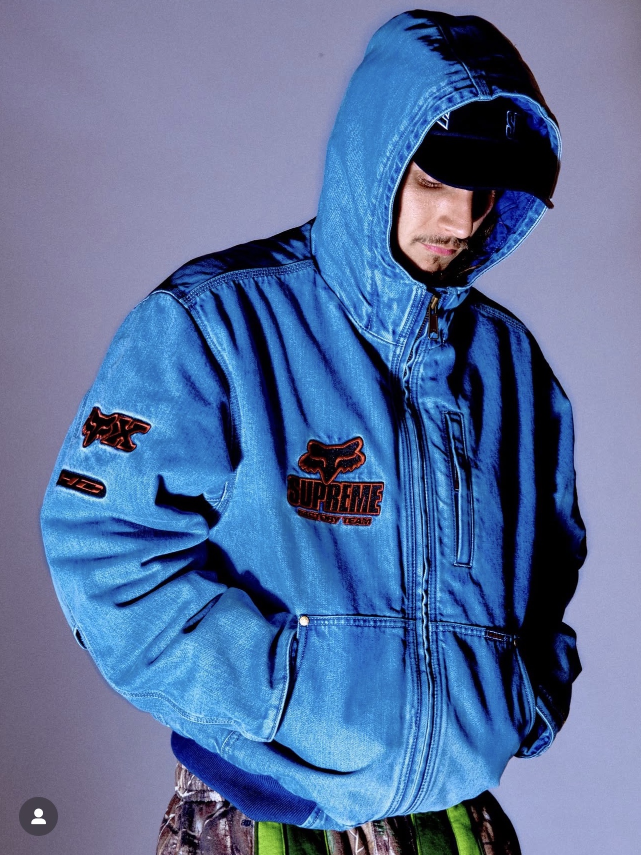 Supreme x Fox Racing Hooded Work Jacket Denim - 25FW 착용 스타일 - 2
