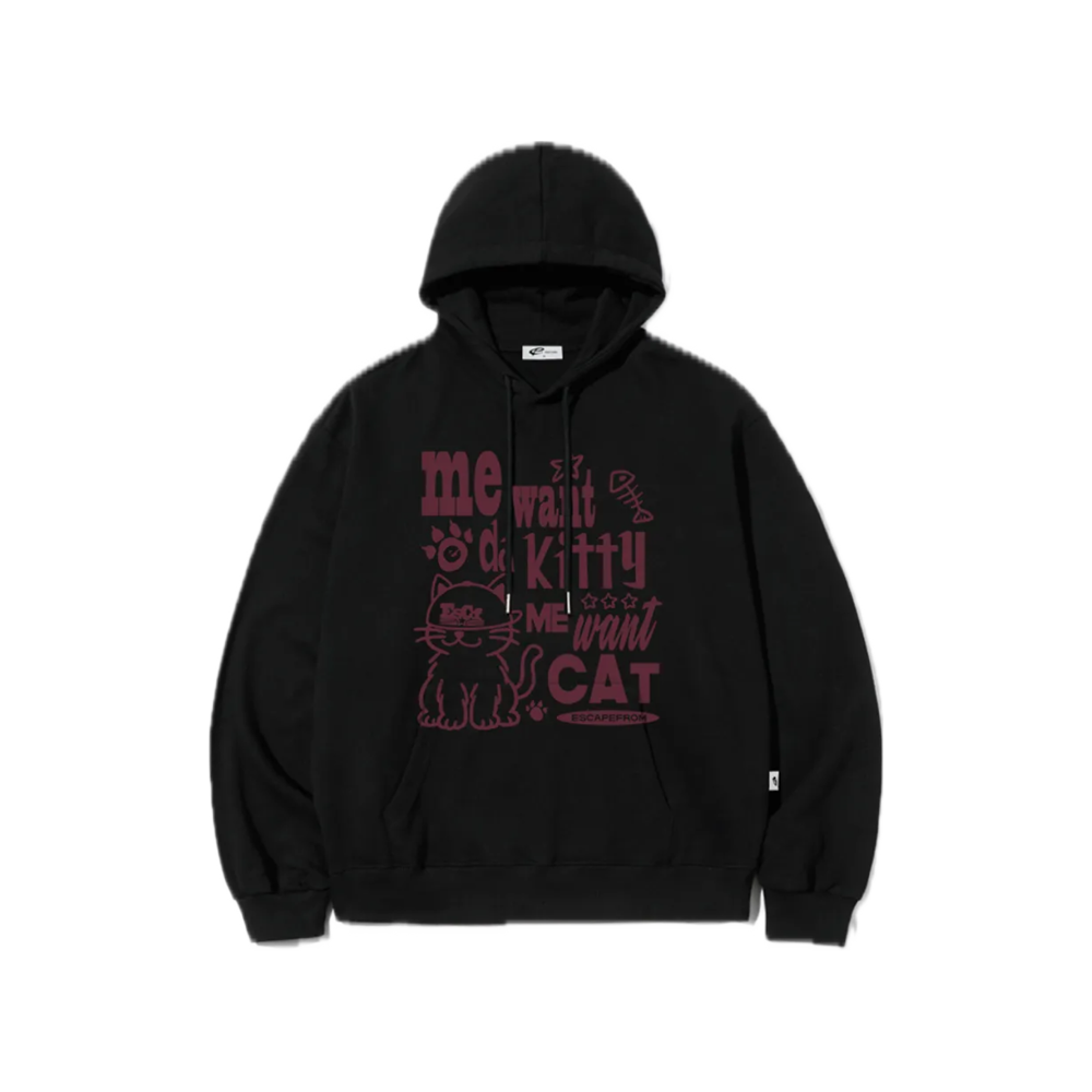 이스케이프프롬 원트 키티 프린트 후드티 블랙(Escapefrom Want Kitty Print Hoodie Black) - 1