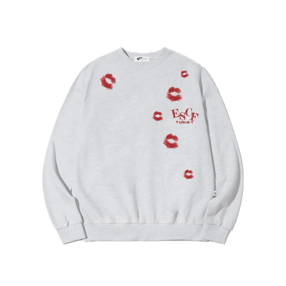 E252SW049WM Escapefrom Lip Crush Print Man-to-Man White Melange