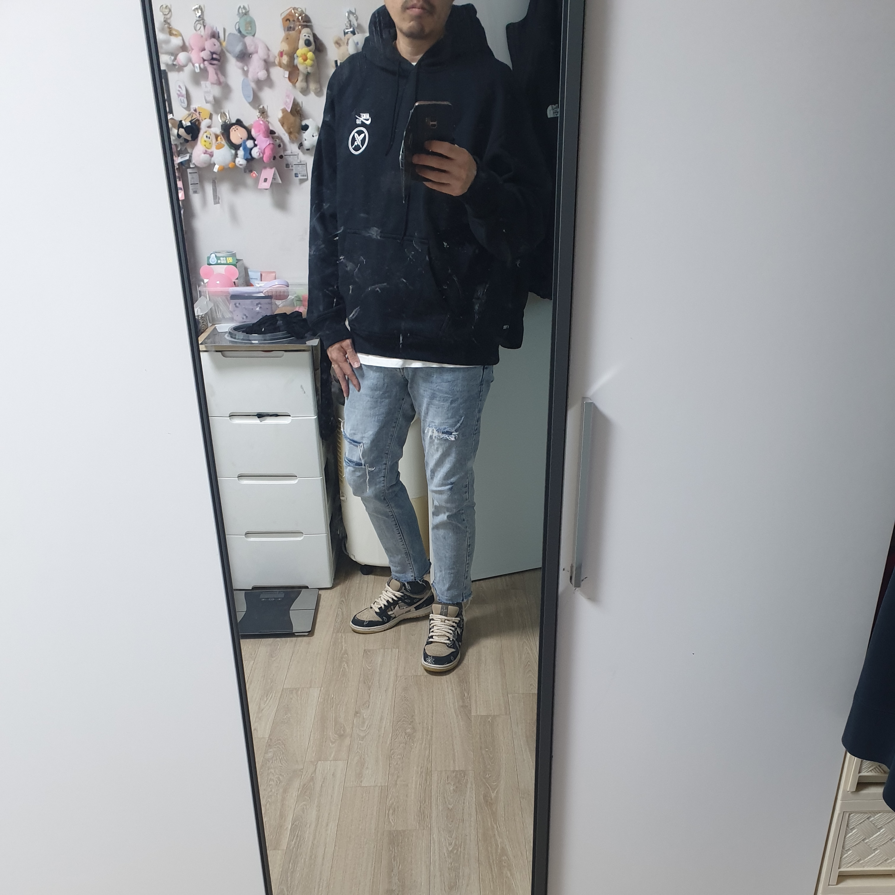 Nike x Travis Scott SB Dunk Low, Nike x Yuto Horigome SB Fleece Skateboarding Pullover Hoodie Black - Asia 착용 스타일 - 2