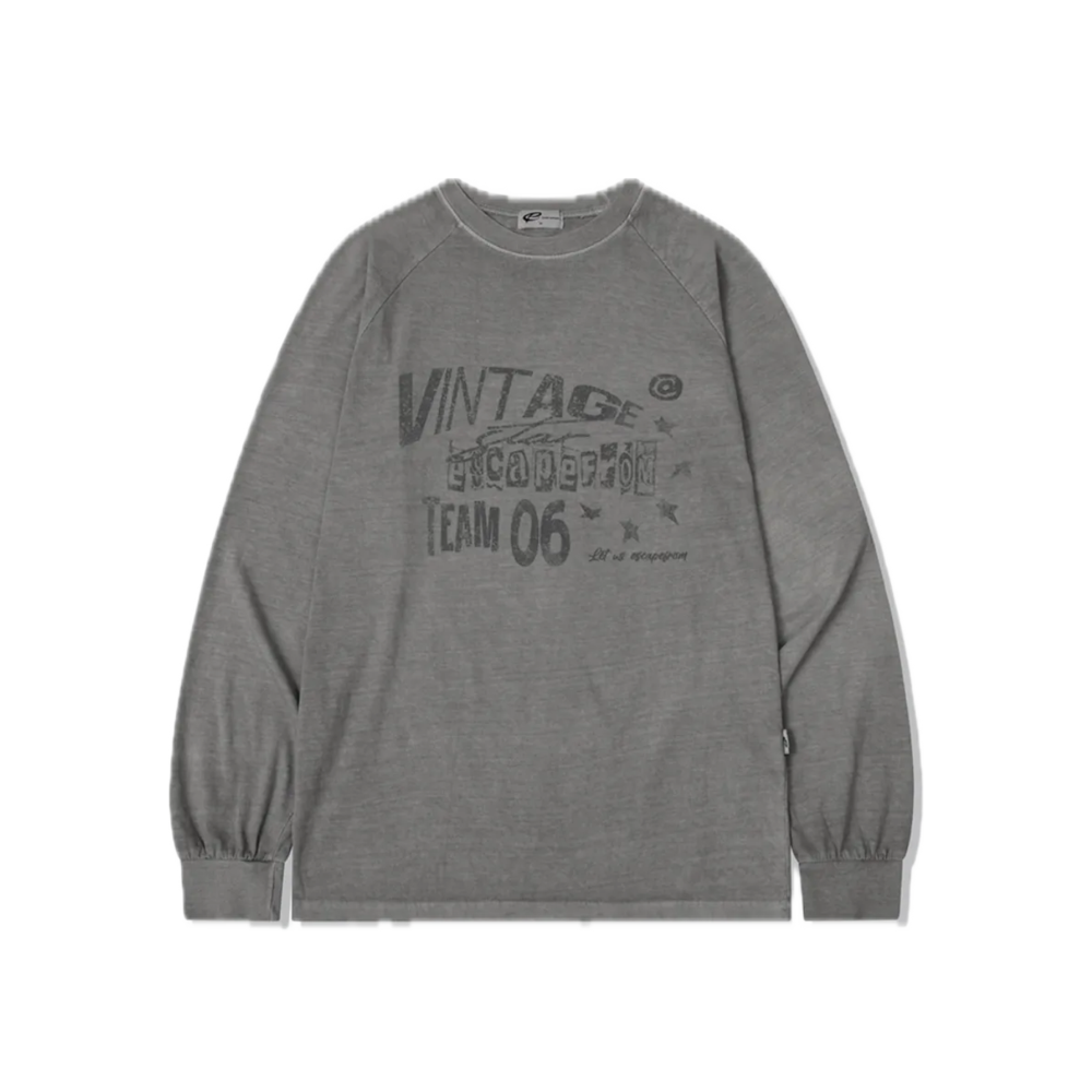 E252PLS018GR Escapefrom VLT Logo Print Oversized Pigment Long Sleeve Gray