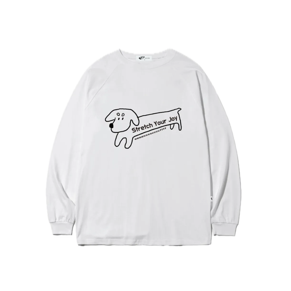 E252LS081WH Escapefrom Sketch Long Puppy Print Long Sleeve White