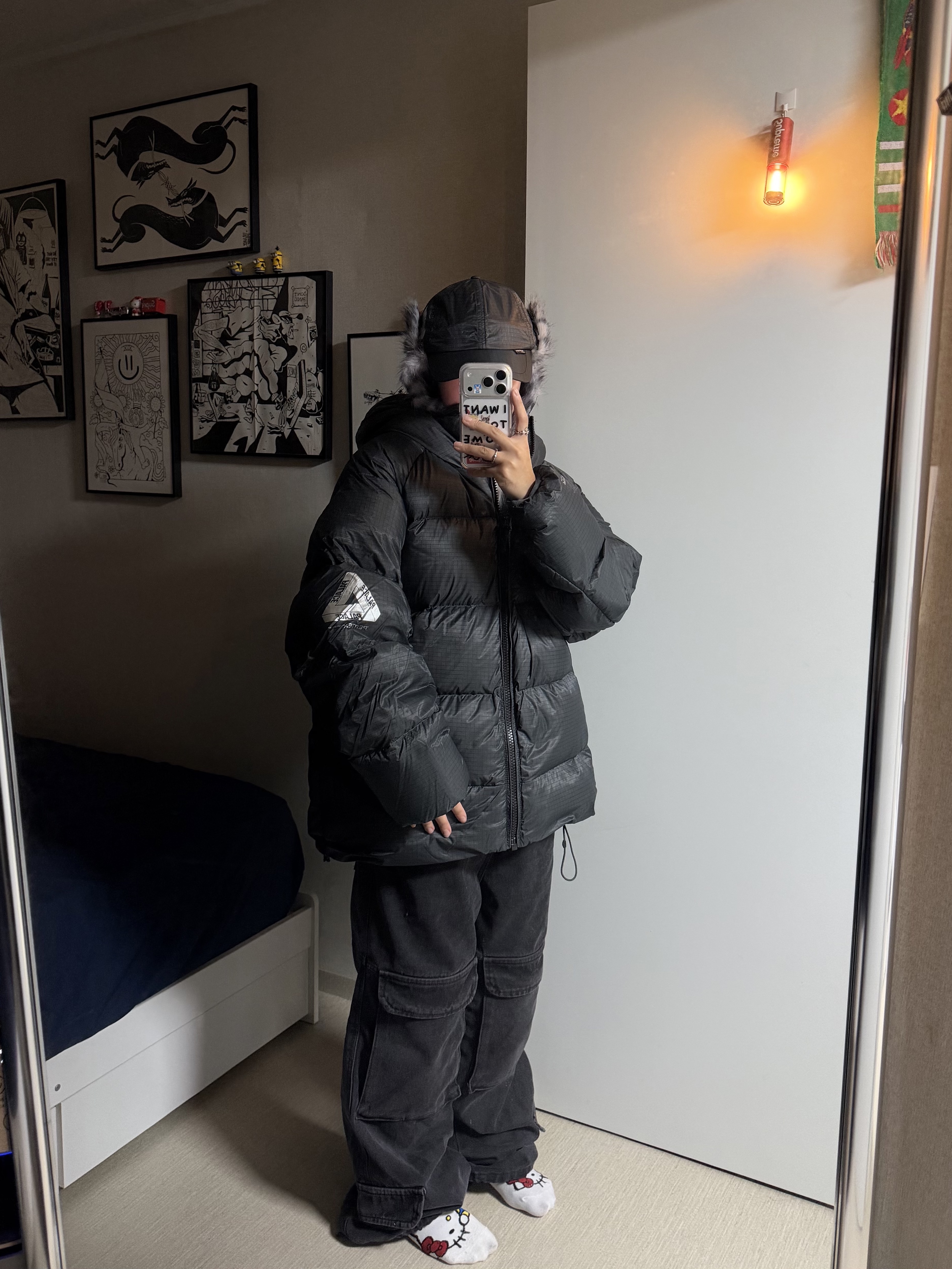 Palace Pertex Quantum RS Puffa Black - 25FW, Palace Pertex Dogear 6-Panel Black - 25FW 착용 스타일 - 2