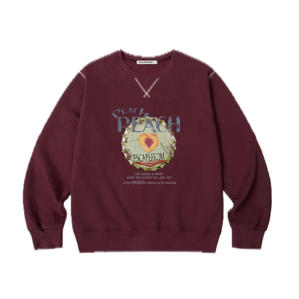 E252SW043BG Escapefrom Peachpeach Print Line Point Man-to-Man Burgundy