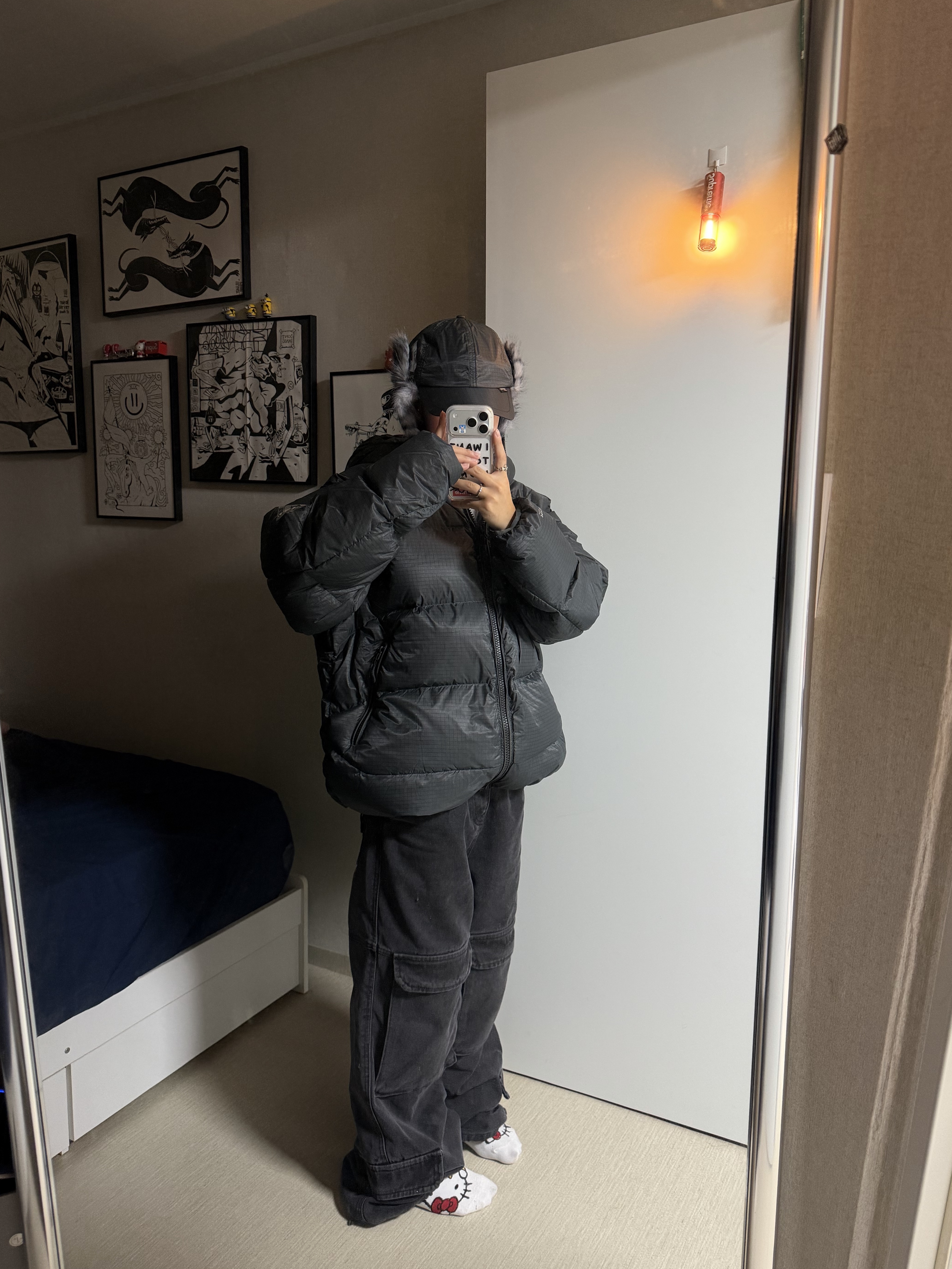 Palace Pertex Quantum RS Puffa Black - 25FW, Palace Pertex Dogear 6-Panel Black - 25FW 착용 스타일 - 1