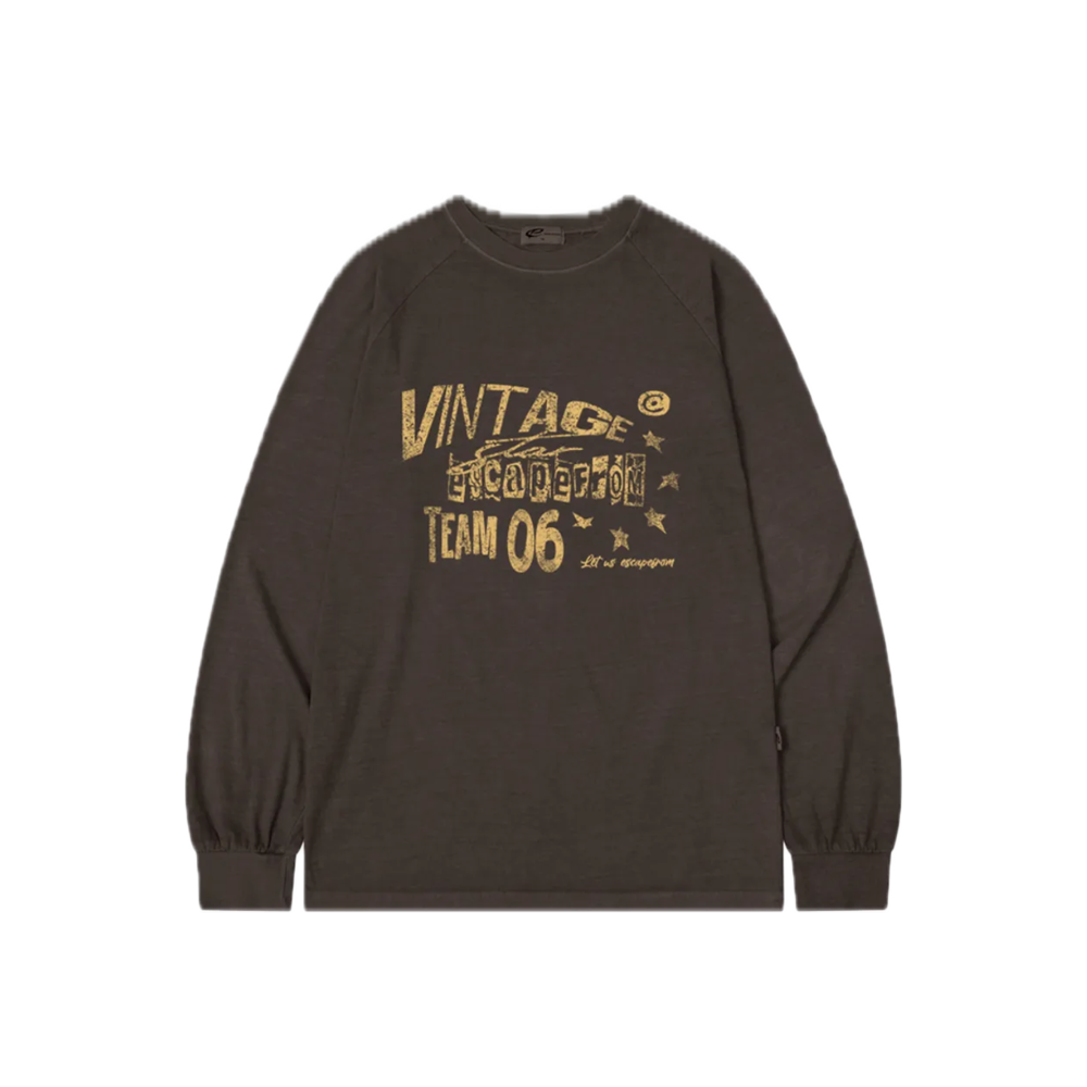 E252PLS017BW Escapefrom VLT Logo Print Oversized Pigment Long Sleeve Brown