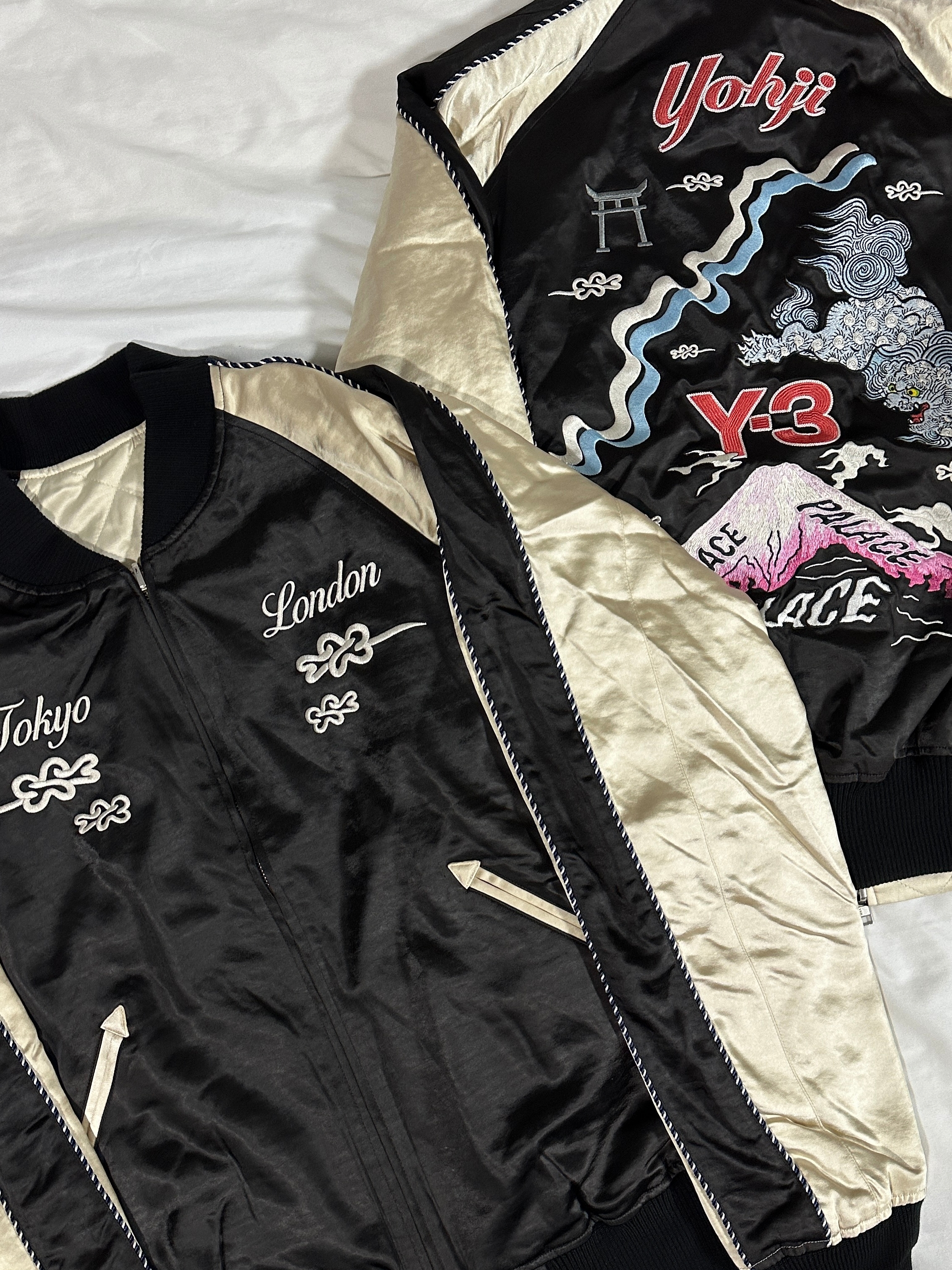 Palace x Y-3 Reversible Souvenir Jacket Navy Cream - 22FW 착용 스타일
