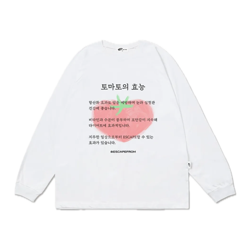 E252LS084WH Escapefrom Benefits of Tomato Print Long Sleeve White