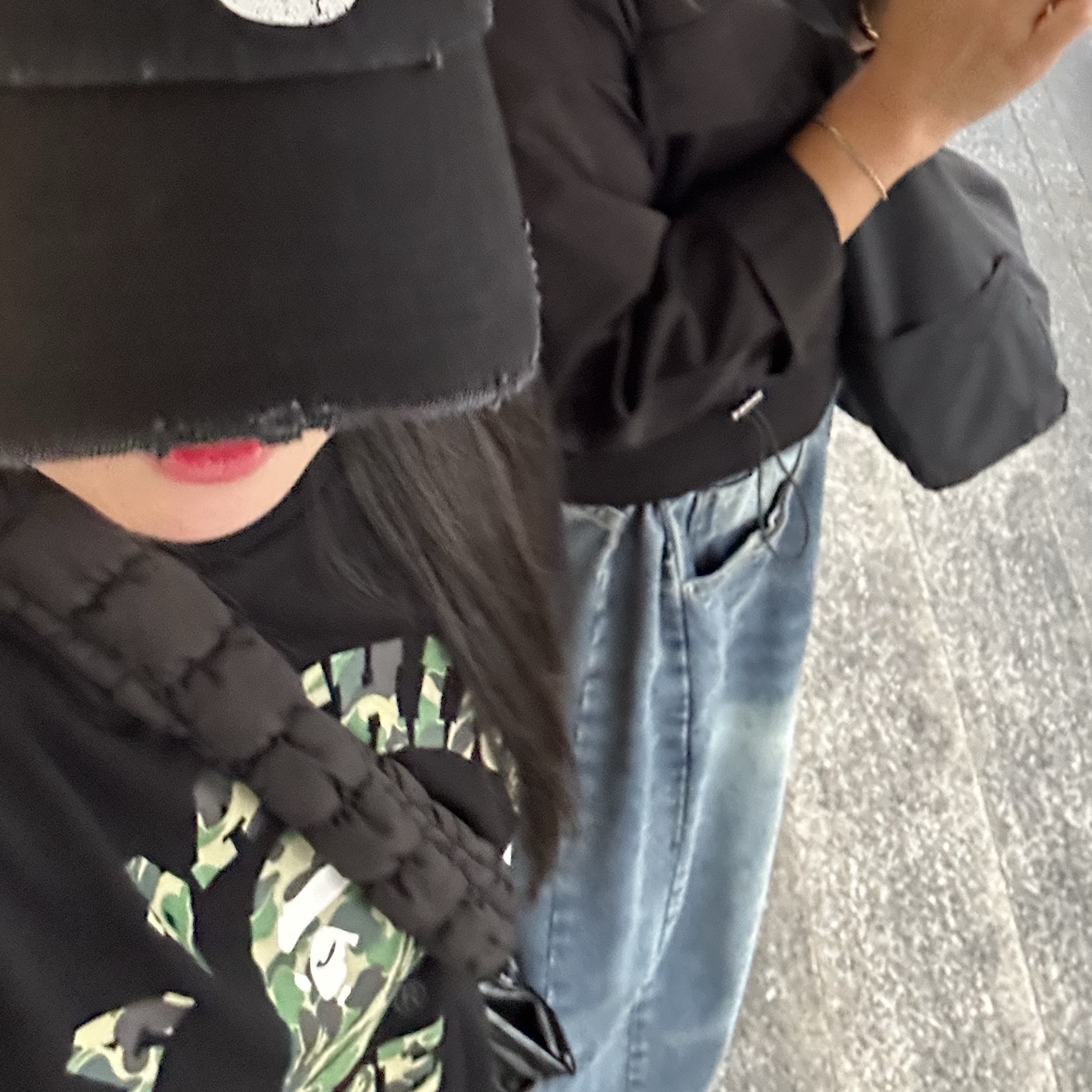 BAPE ABC Camo College T-Shirt Black Green 착용 스타일