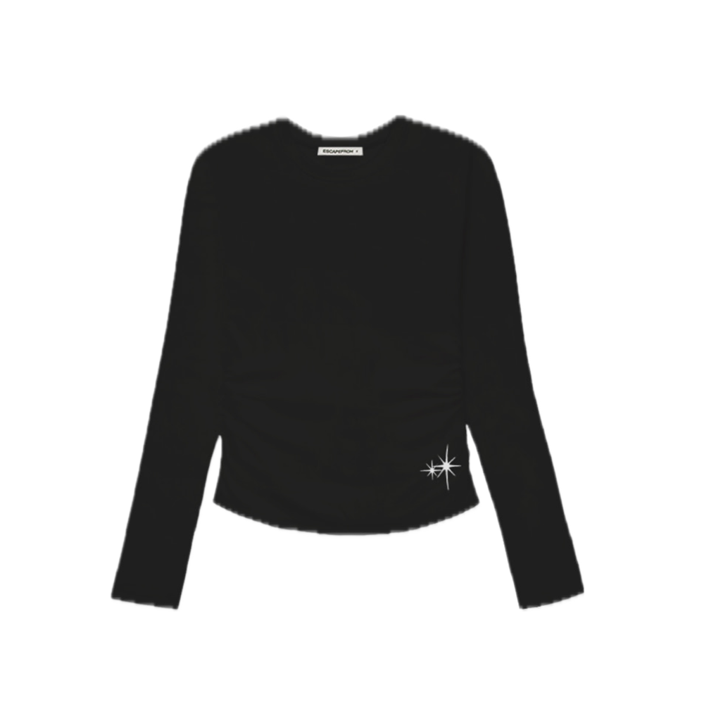 E252SSL034BK Escapefrom Break Free Statement Print Slim Fit Shirring Long Sleeve Black