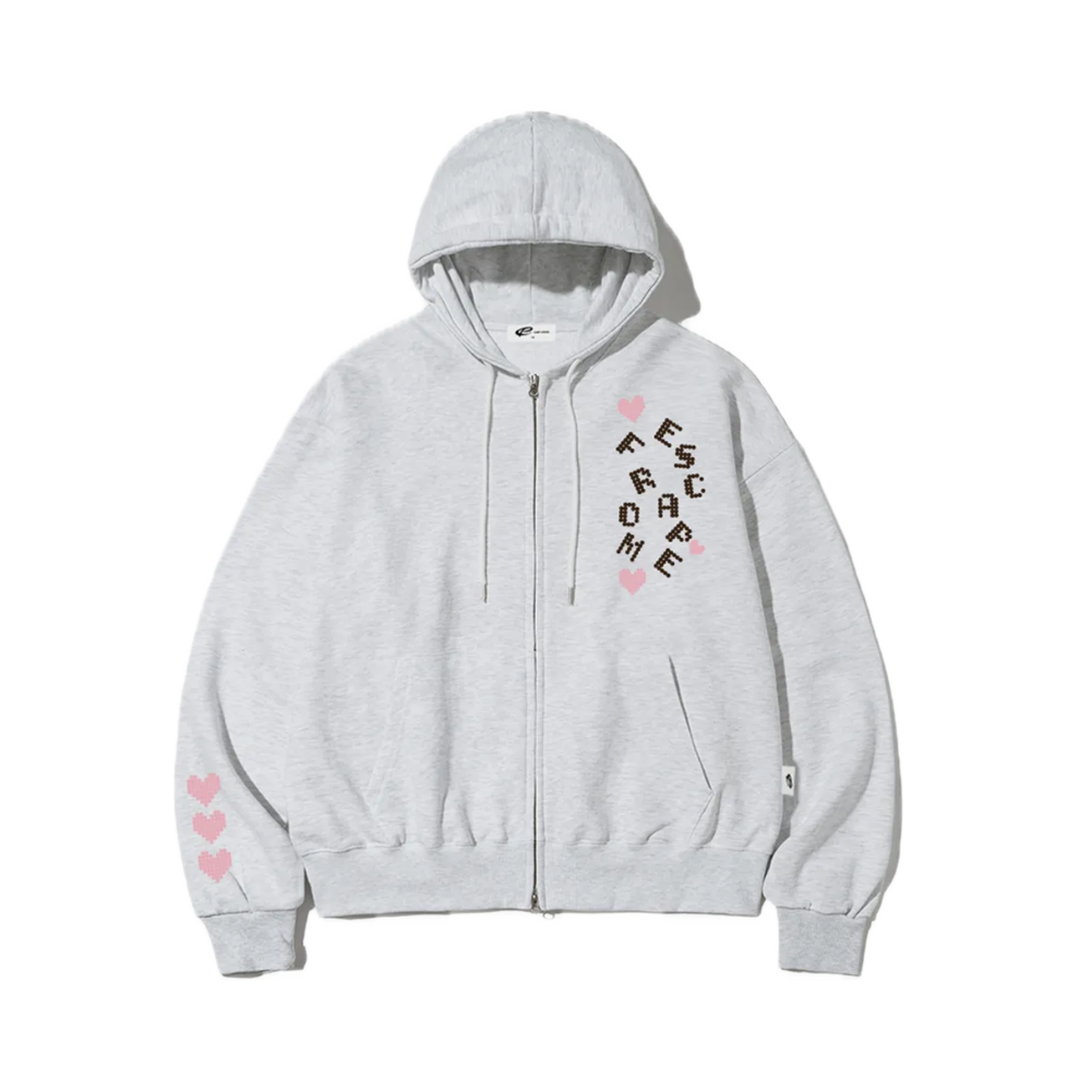 E252HZ052WM Escapefrom Heart Logodot Print Two-Way Hood Zip-Up White Melange