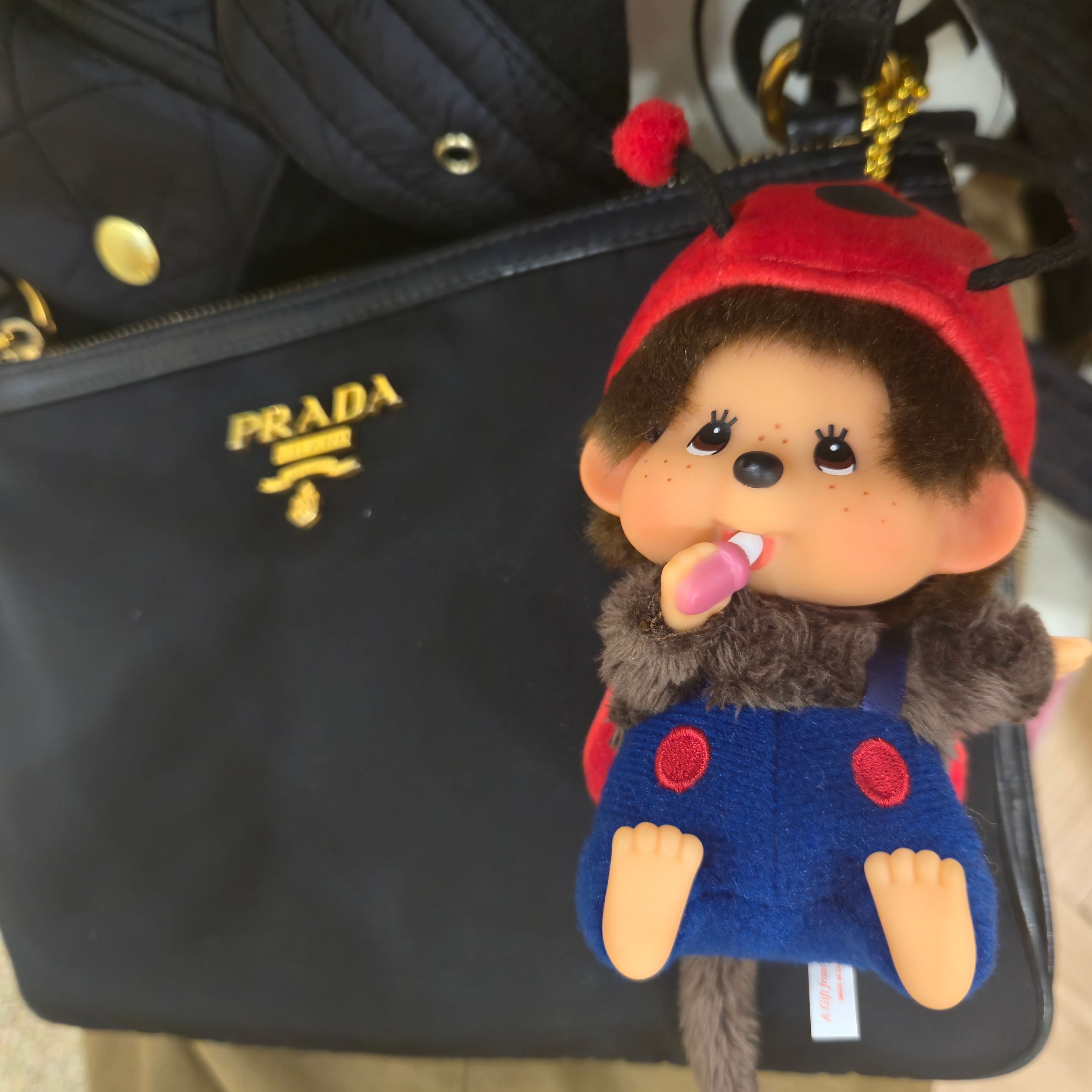 Monchhichi Bighead SS Ladybug Key Chain 착용 스타일