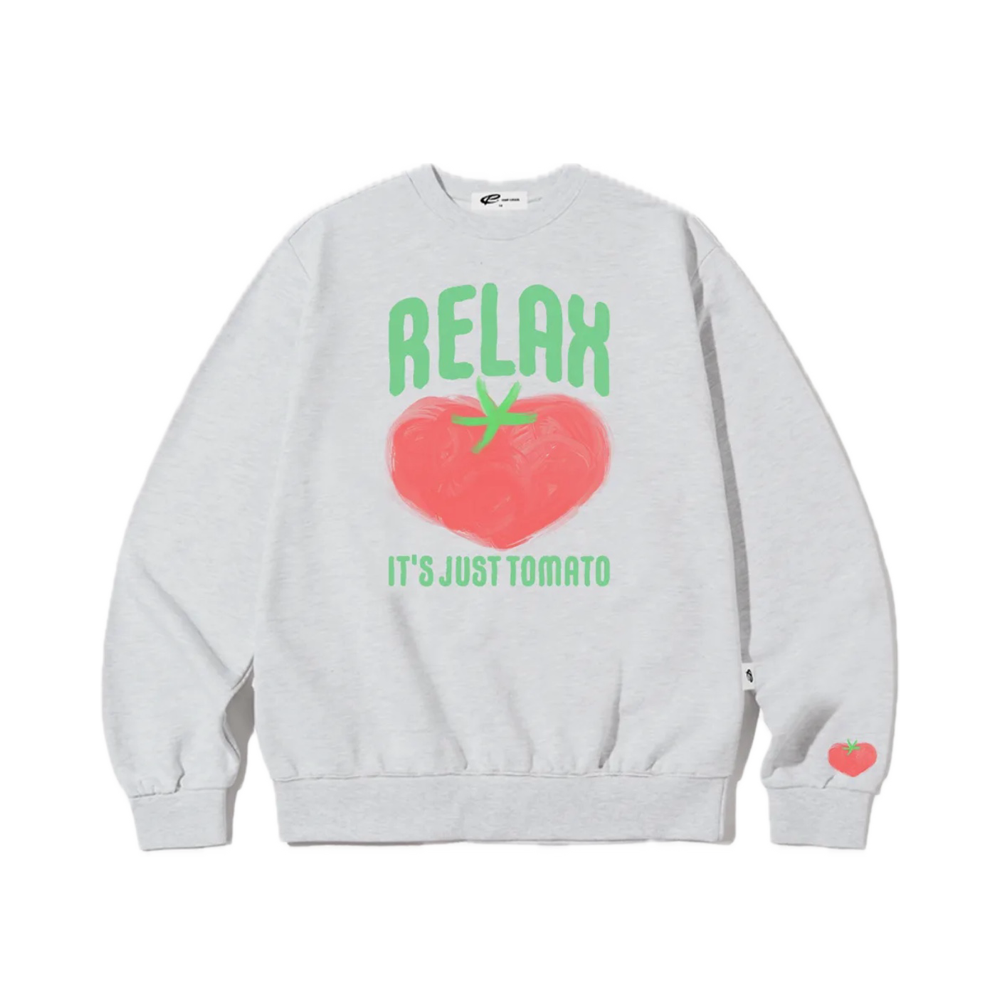 E252SW057WM Escapefrom Relax Tomato Print Sweatshirt White Melange