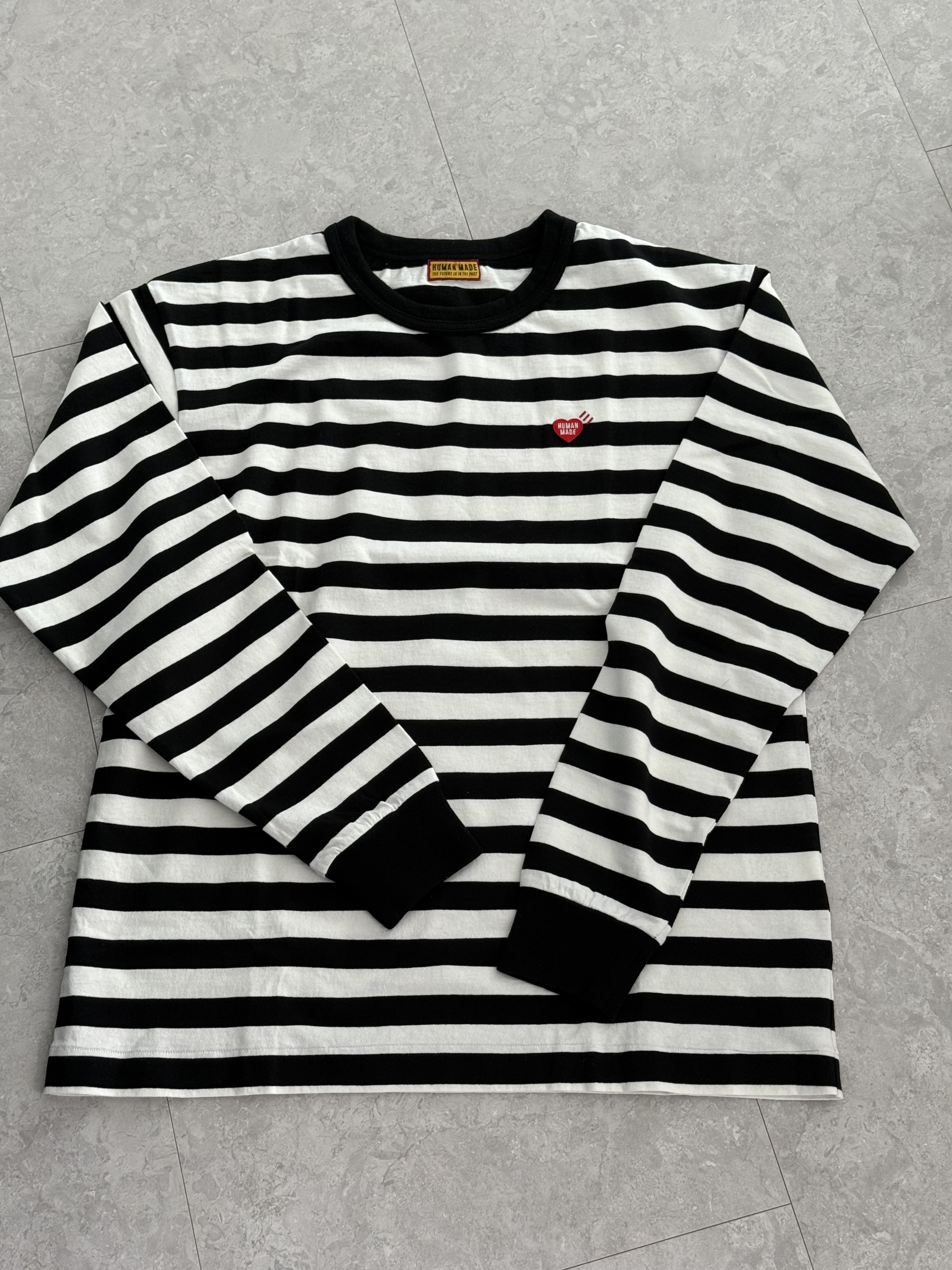 Human Made Striped L/S T-Shirt White 착용 스타일