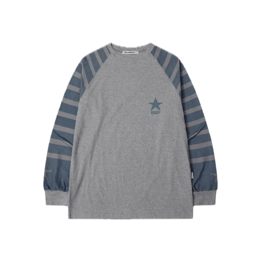 이스케이프프롬 니트 스타 스트라이프 배색 오버핏 롱슬리브 그레이(Escapefrom Knit Star Stripe Color Block Oversized Long Sleeve Gray) - 1