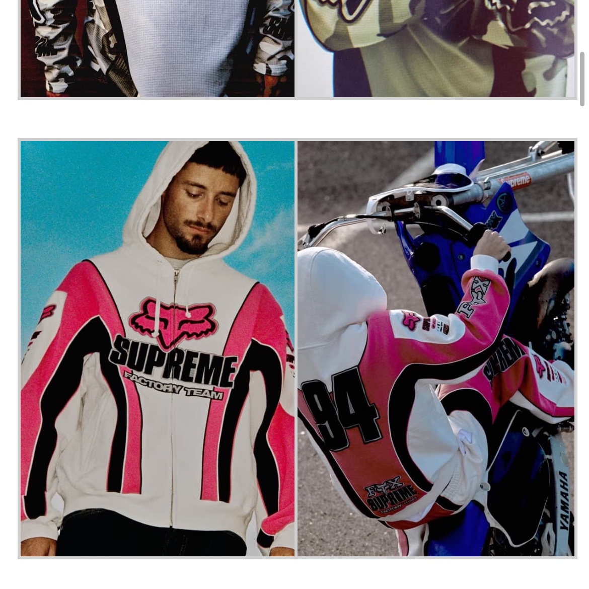 Supreme x Fox Racing Zip Up Hooded Sweatshirt White - 25FW 착용 스타일 - 2