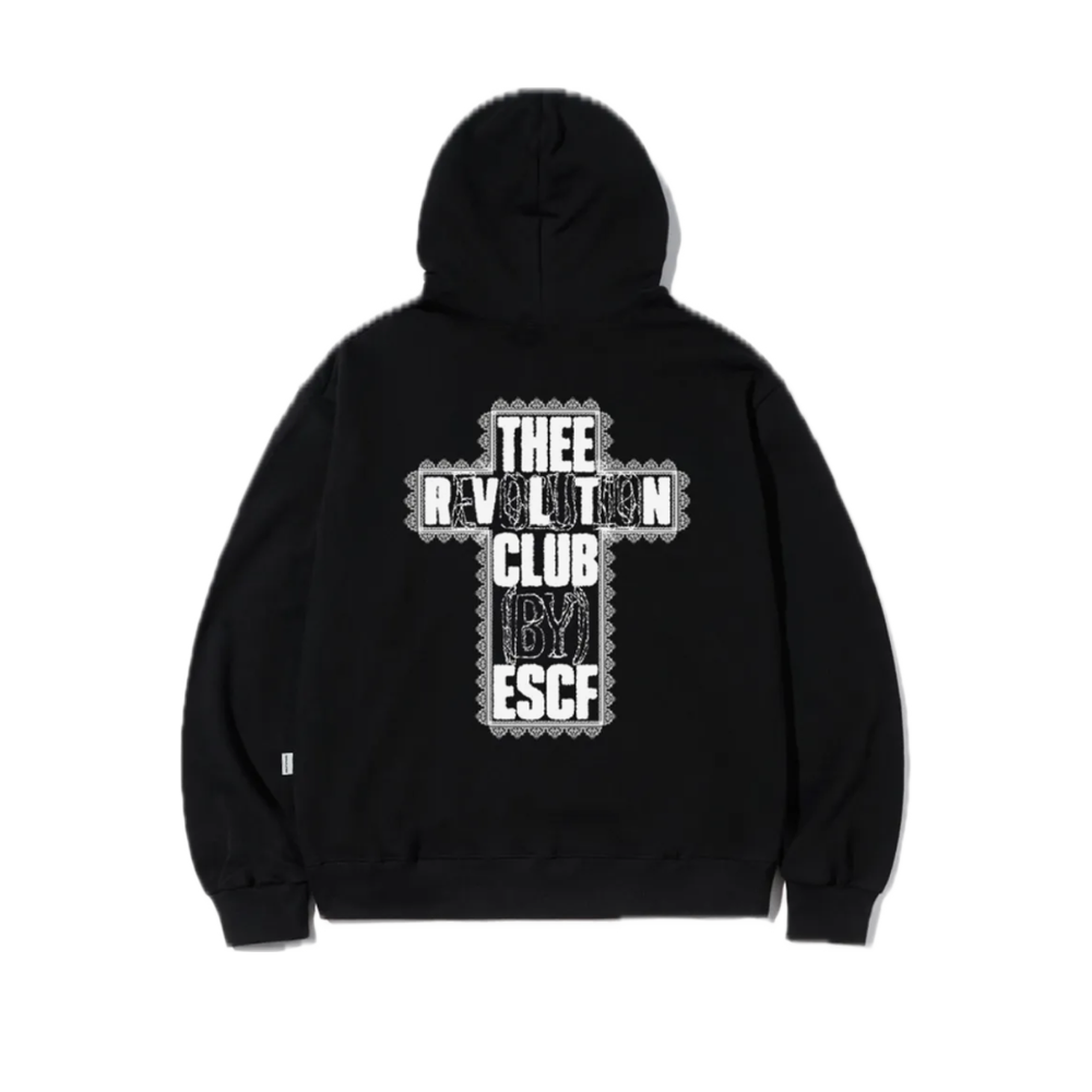 E252HD073BK Escapefrom Lace Revolution Print Hoodie Black