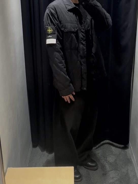 Stone Island Q0633 50 Fili Nylon Cotton Shirt Jacket with Internal Padding Black - 24FW 착용 스타일 - 1