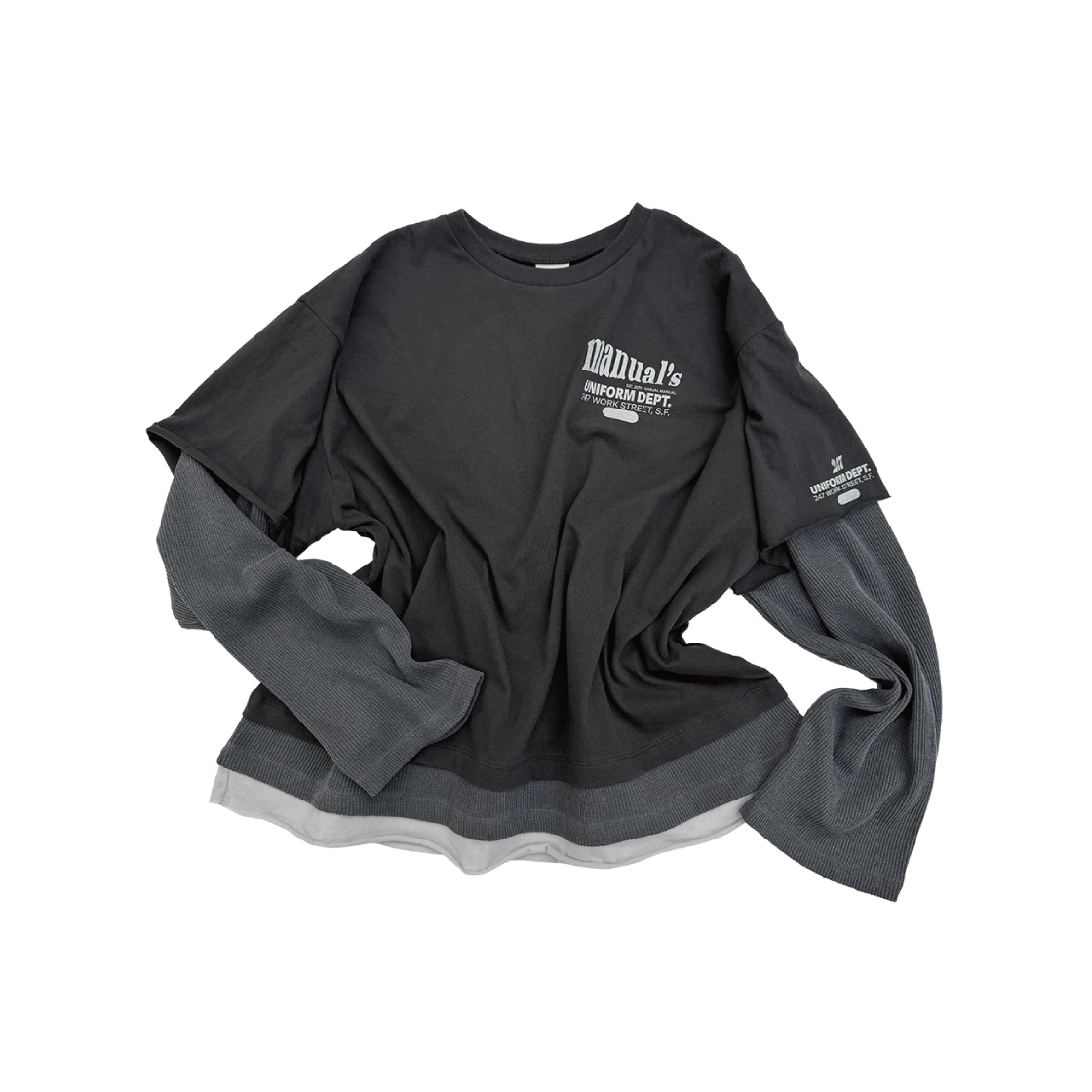 캐주얼 매뉴얼 247 유니폼 레이어드 티셔츠 다크그레이(Kasual Manual 247 UNIFORM Layered t-shirt Darkgrey)