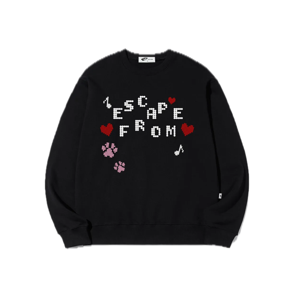 E252SW058BK Escapefrom Heartbeat Circle Logo Print Sweatshirt Black